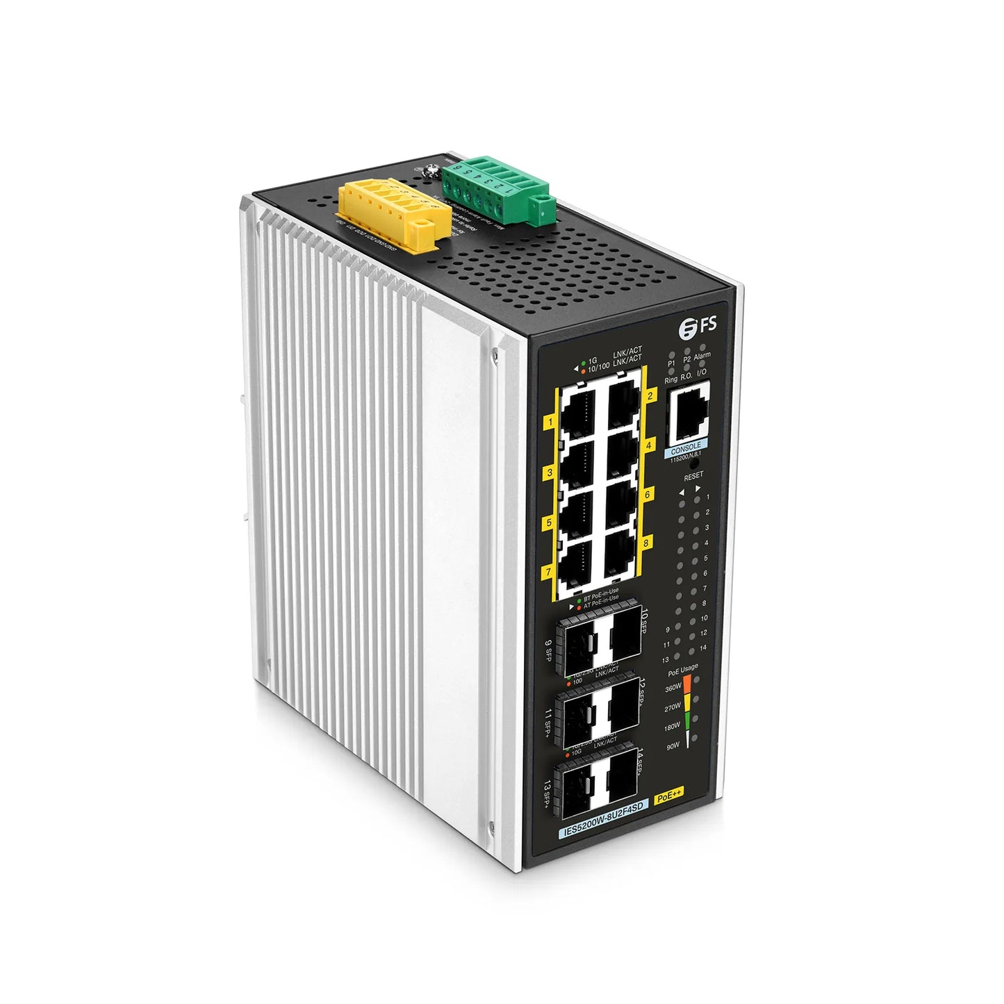 IES5200W-8U2F4SD, 8-Port Gigabit Ethernet L3 Managed Industrial PoE++ Switch, 8 x PoE++ Ports@360W, with 2 x 1/2.5Gb SFP, 4 x 10Gb SFP+, -40 to 75°C Operating Temperature