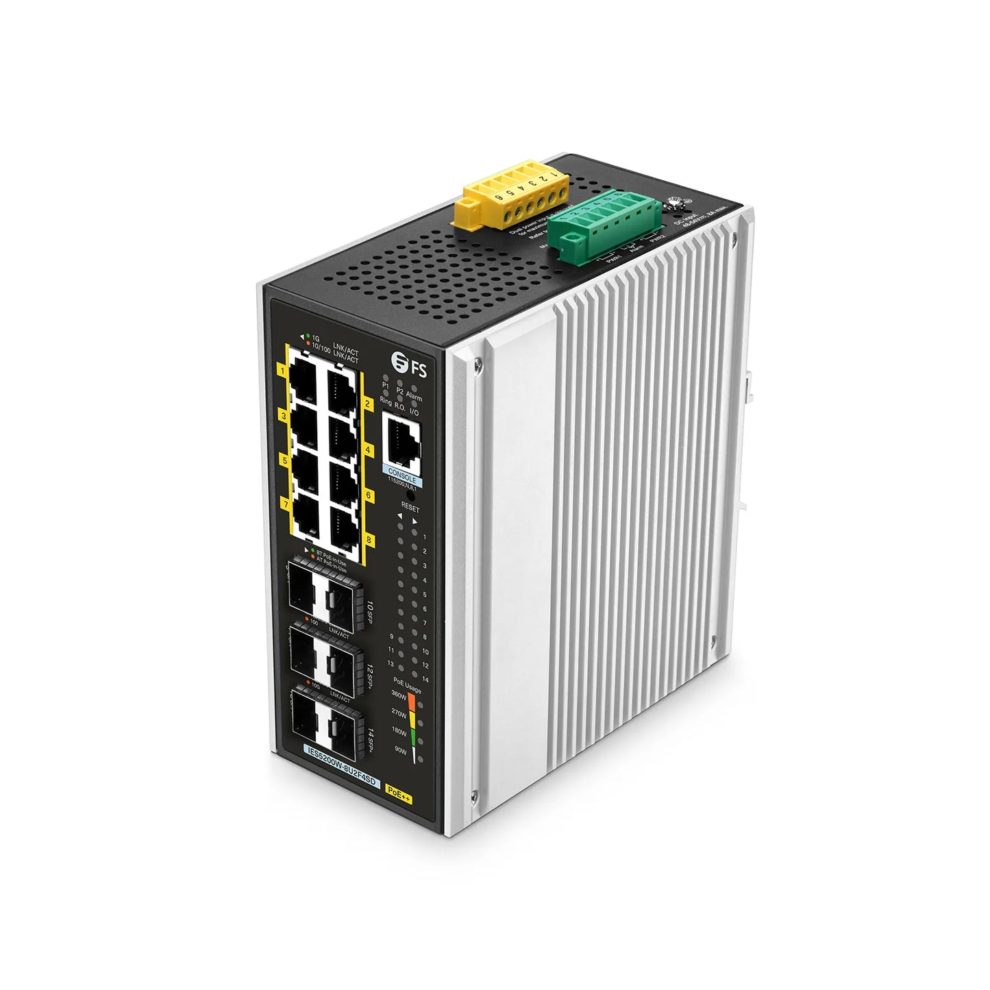 IES5200W-8U2F4SD, 8-Port Gigabit Ethernet L3 Managed Industrial PoE++ Switch, 8 x PoE++ Ports@360W, with 2 x 1/2.5Gb SFP, 4 x 10Gb SFP+, -40 to 75°C Operating Temperature