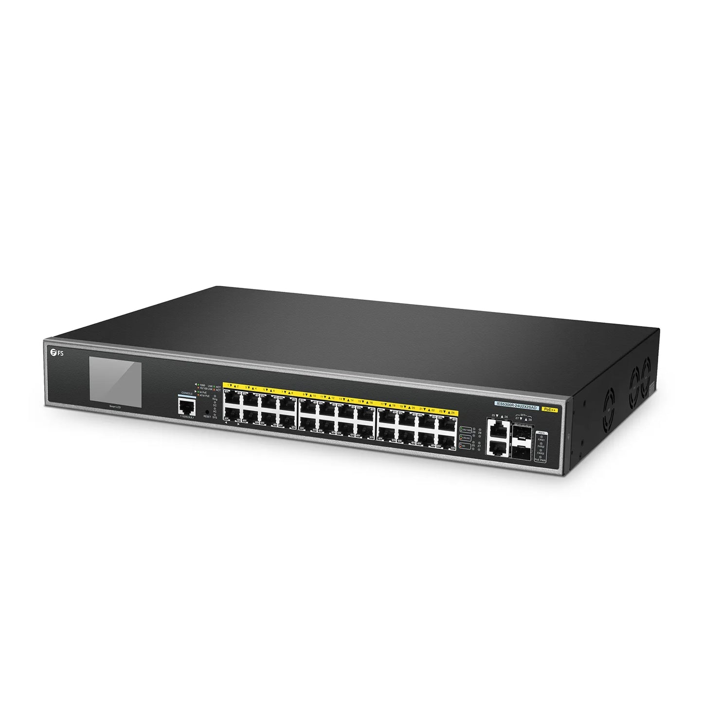 IES5300R-24U2X2SAD, 24-Port Gigabit Ethernet L3 Managed PoE++ Switch, 24 x PoE++ Ports@720W, 2 x 10GBASE-T, with 2 x 10Gb SFP+, 0 to 50°C Operating Temperature