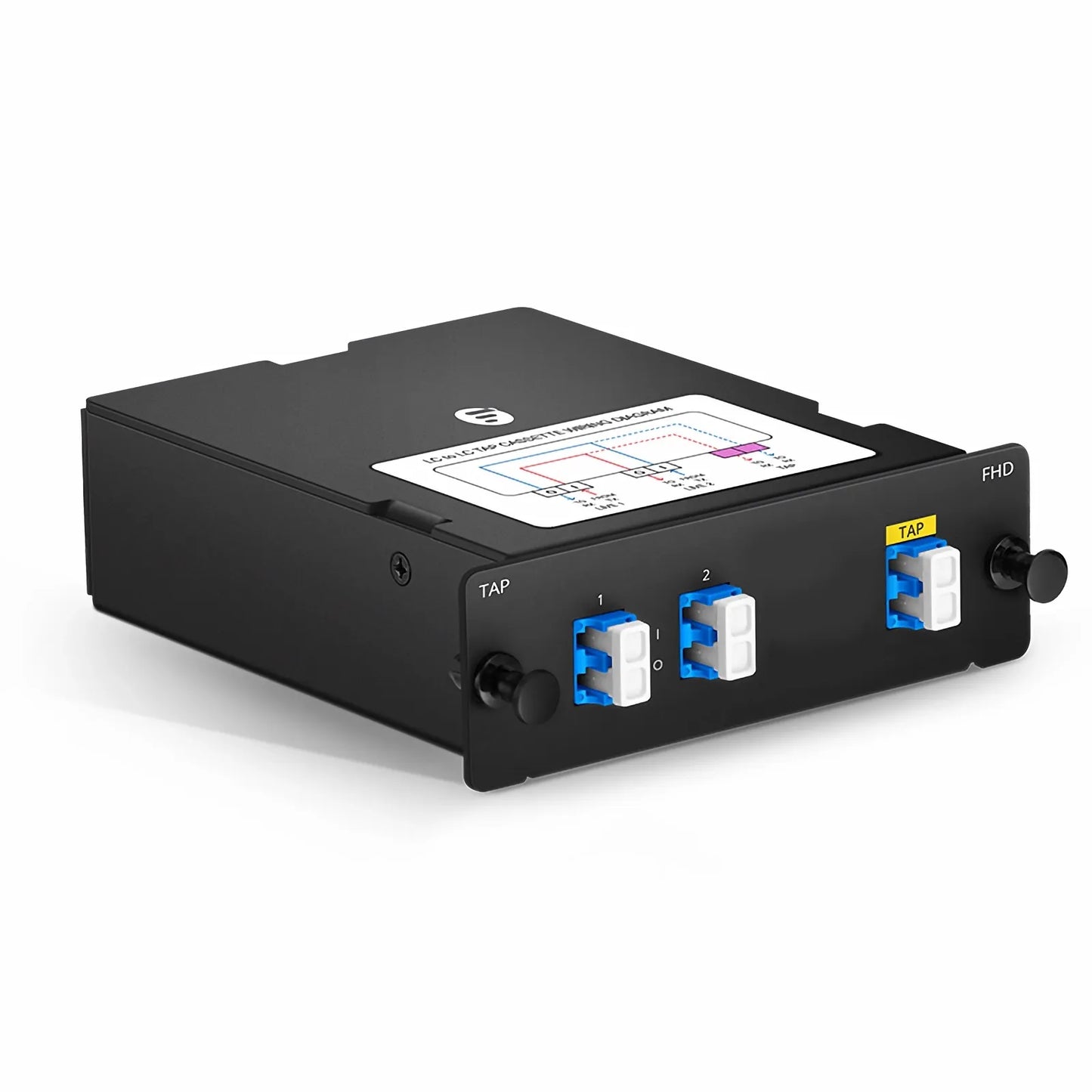 FHD™ LC TAP Cassette, OS2 Single Mode, 2 x LC Duplex Live Ports, LC Duplex TAP Port, 50/50 Split Ratio (Live/TAP), 1/10/40/100G