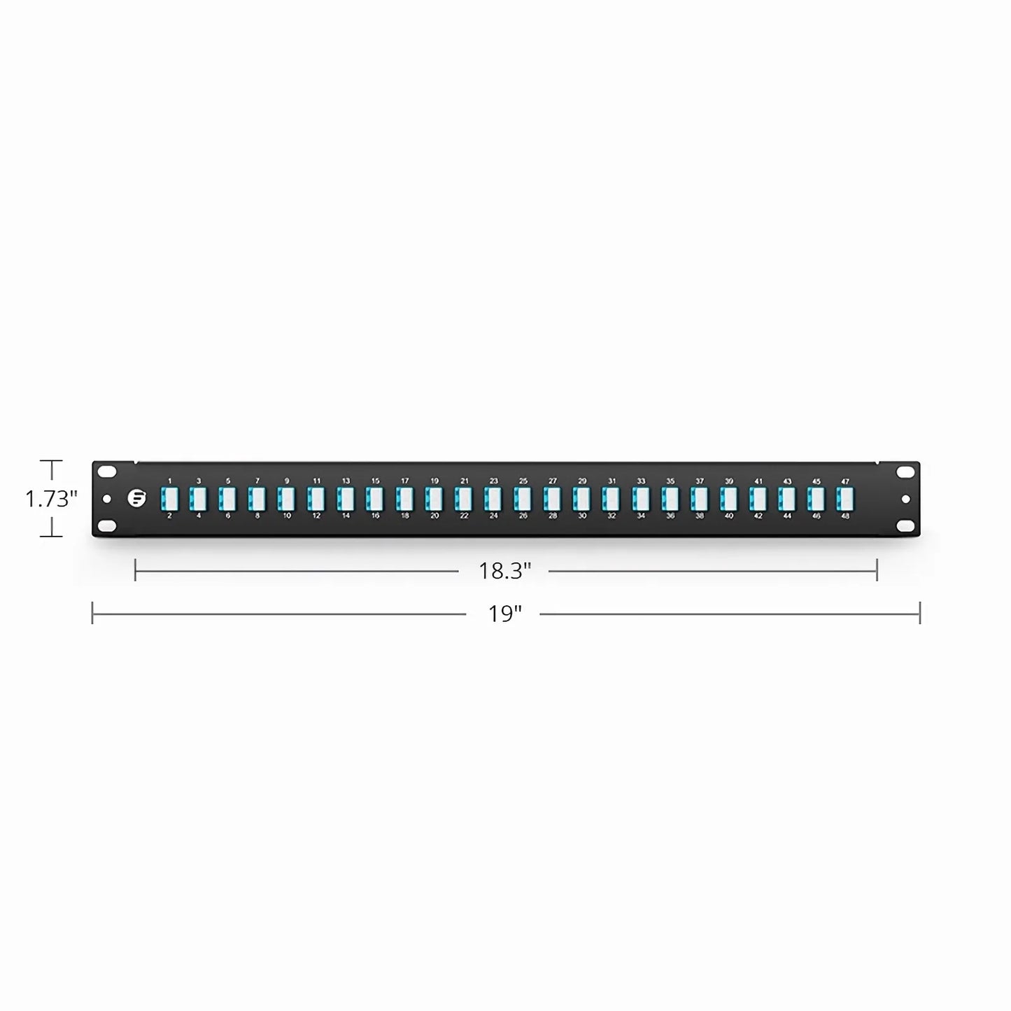 FHU™ 1U 19'' Fiber Adapter Panel, 48 Fibers OM4 Multimode, 24 x LC UPC Duplex (Aqua) Adapter, Ceramic Sleeve