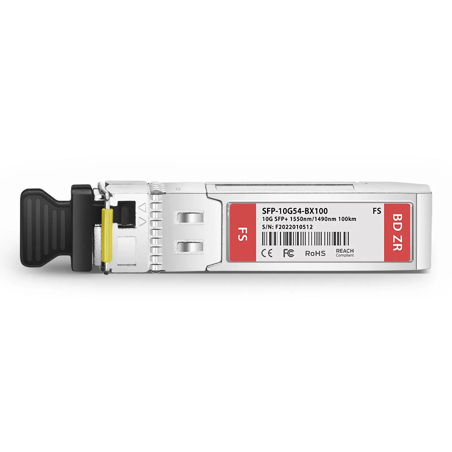 10GBASE-BX BiDi SFP+ 1550nm-TX/1490nm-RX 100km DOM Simplex LC/UPC SMF Optical Transceiver Module for FS Switches