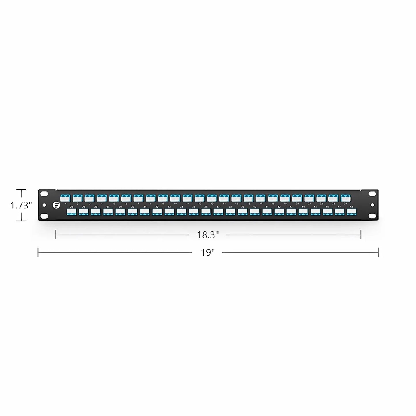 FHU™ 1U 19'' Fiber Adapter Panel, 96 Fibers OM4 Multimode, 48 x LC UPC Duplex (Aqua) Adapter, Ceramic Sleeve