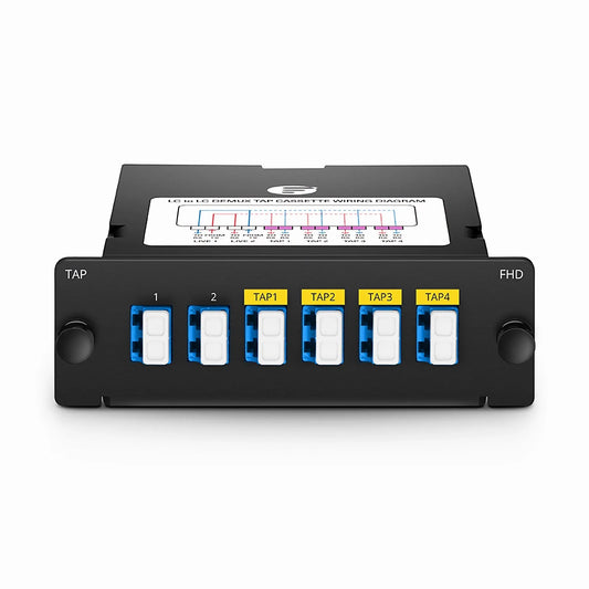 FHD™ Demux LC TAP Cassette, OS2 Single Mode, 2 x LC Duplex Live Ports, 4 x LC Duplex TAP Ports, 50/50 Split Ratio (Live/TAP), 1/10/40/100G
