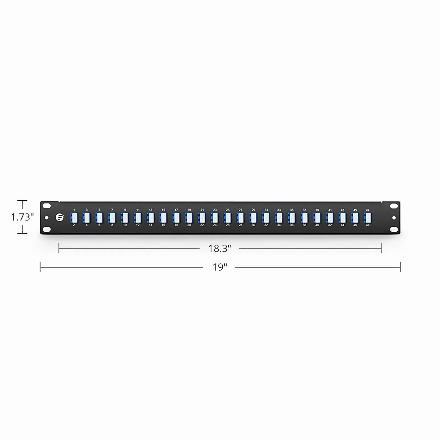 FHU™ 1U 19'' Fiber Adapter Panel, 48 Fibers OS2 Single Mode, 24 x LC UPC Duplex (Blue) Adapter, Ceramic Sleeve