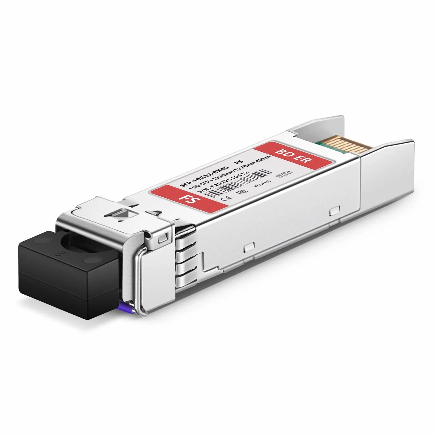 10GBASE-BX BiDi SFP+ 1330nm-TX/1270nm-RX 40km DOM Simplex LC/UPC SMF Optical Transceiver Module for FS Switches
