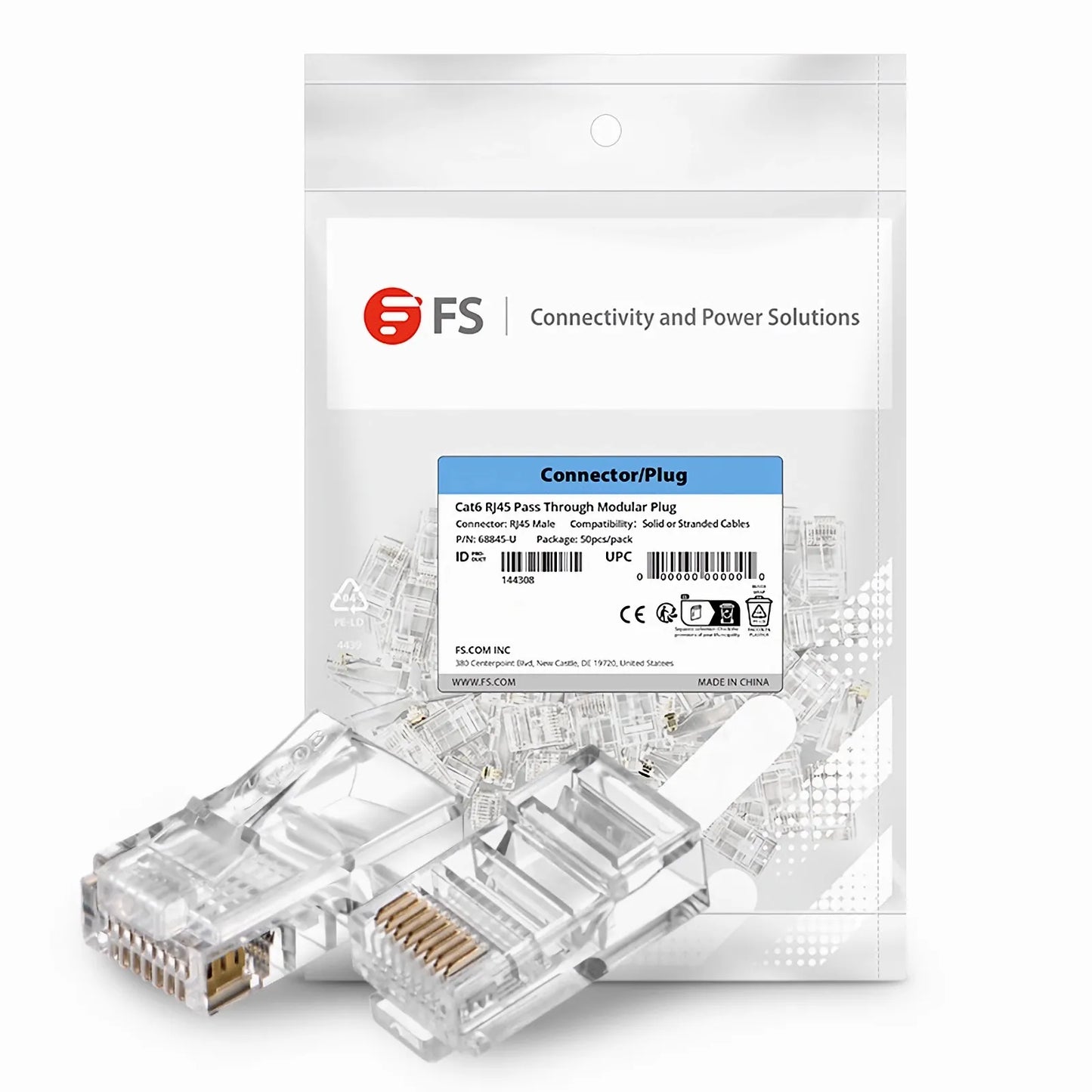 Cat6 RJ45 Pass Through Modular Plugs, Unshielded Network Connectors for 24AWG Twisted Pair Solid or Stranded Cable (50/Pack)