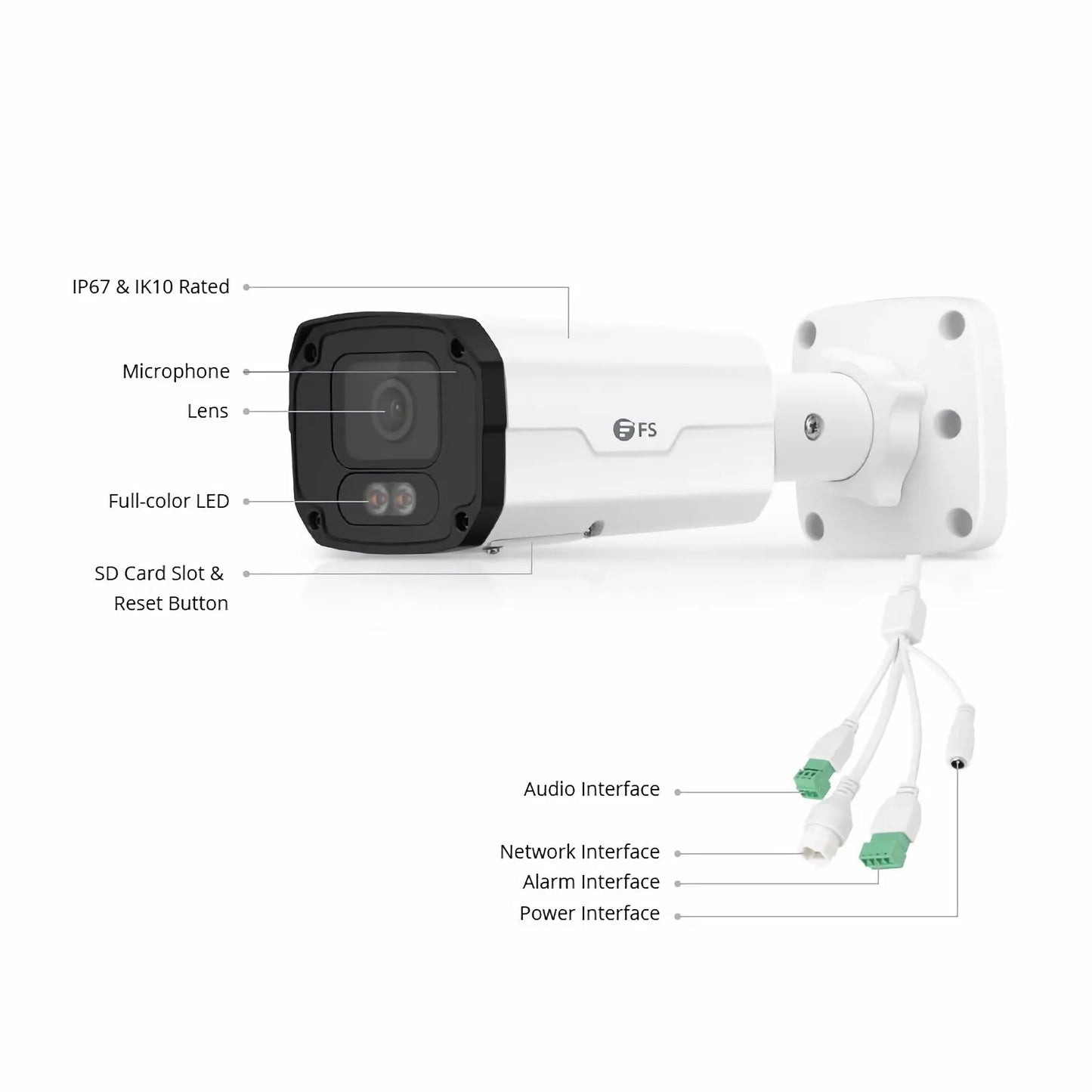 IPC501-FC-4M-B, 4MP Bullet PoE Network Camera with 98ft Color Night Vision, 120dB True WDR, Smart Intrusion Prevention, IP67 & IK10 Rating, 4.0mm Fixed Lens