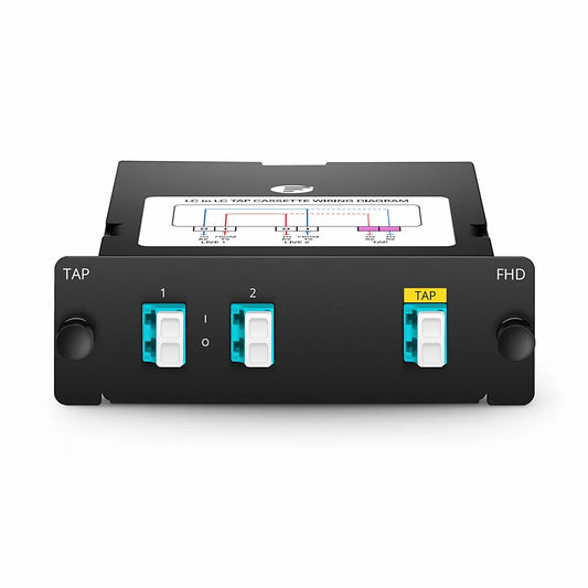 FHD™ LC TAP Cassette, OM4 Multimode, 2 x LC Duplex Live Ports, LC Duplex TAP Port, 50/50 Split Ratio (Live/TAP), 1/10/40/100G