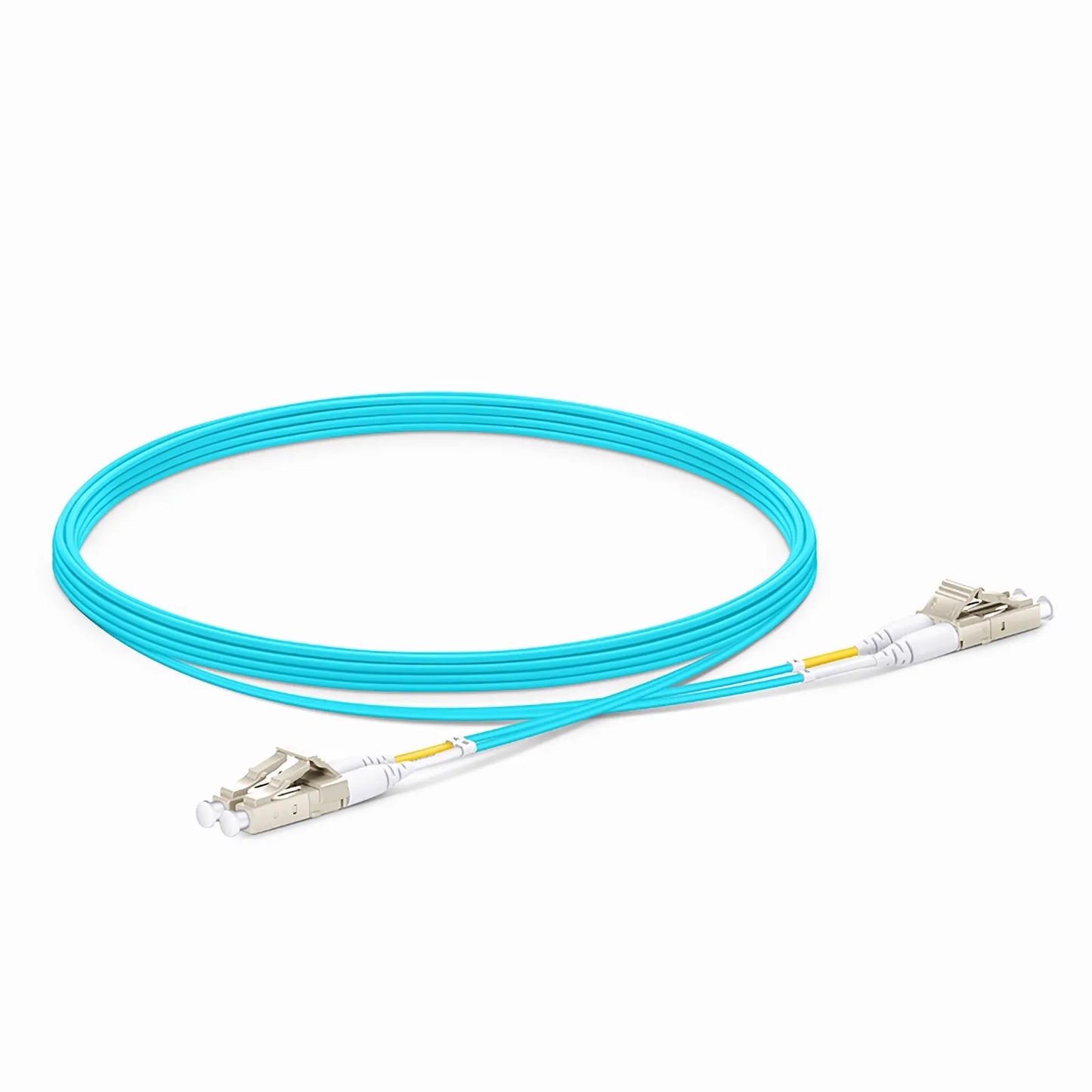 5m (16ft) Fiber Patch Cable, 2 Fibers, LC UPC Duplex to LC UPC Duplex, Multimode (OM4), Riser (OFNR), 1.2mm, Tight-Buffered, Aqua