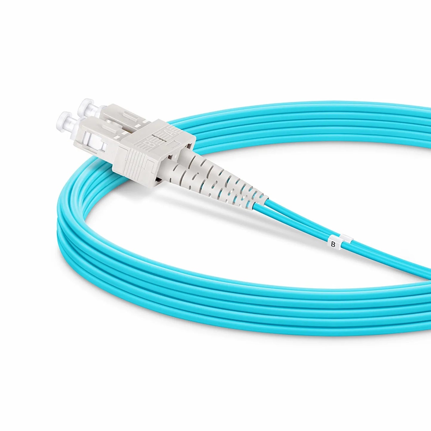 5m (16ft) Fiber Patch Cable, 2 Fibers, SC UPC Duplex to SC UPC Duplex, Multimode (OM4), Riser (OFNR), 1.6mm, Tight-Buffered, Aqua