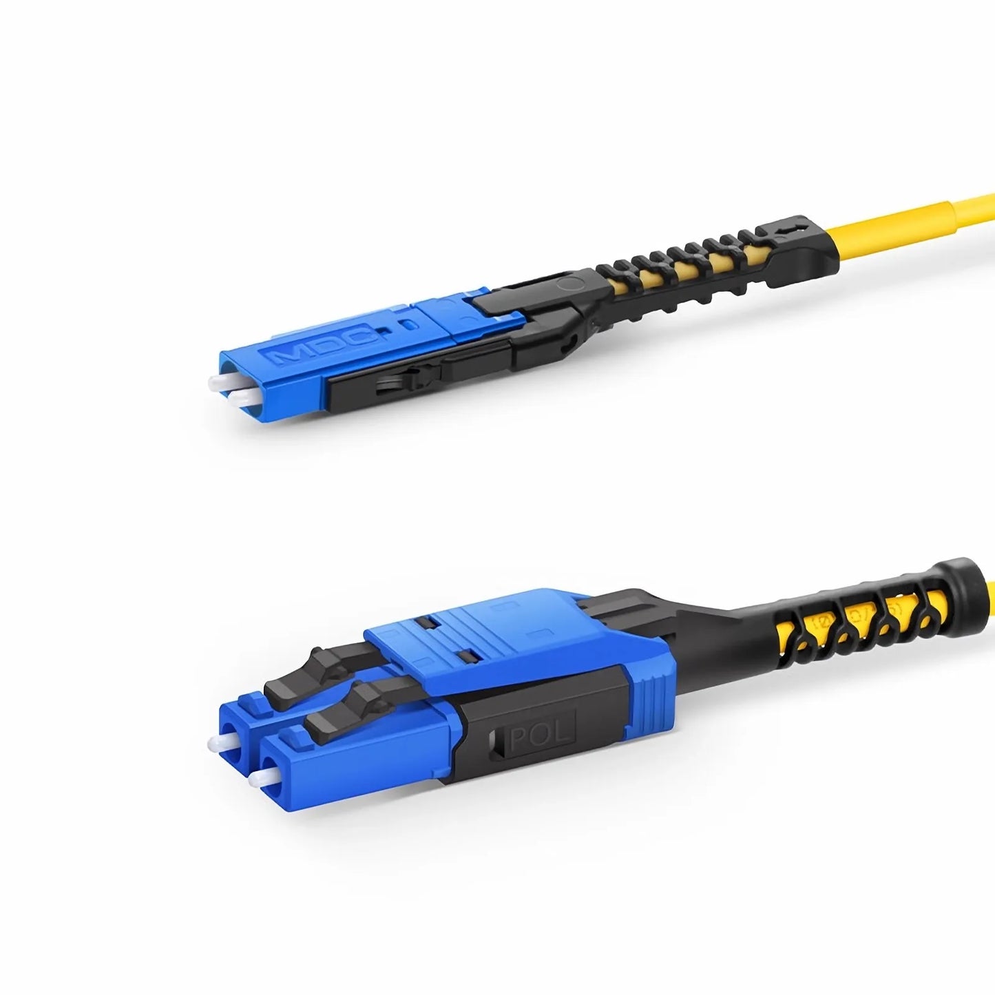 3m (10ft) Fiber Patch Cable, 2 Fibers, MDC UPC Duplex to LC UPC Duplex Flat Clip with Push-Pull Boot Uniboot, Single Mode (OS2), Riser (OFNR), 2.0mm, Yellow