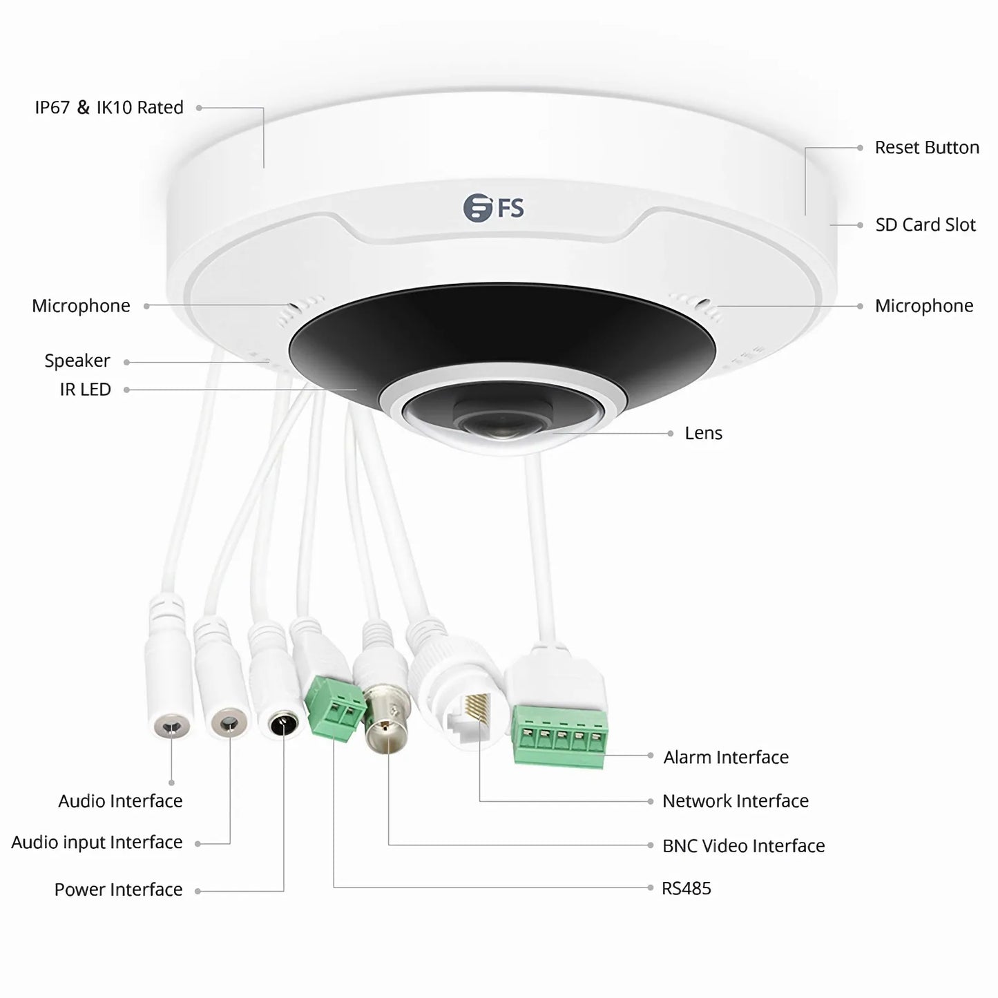 IPC701-12M-F, Ultra HD 12MP Fisheye Dome Network Camera with Build-in Mic, IP67 & IK10 360° Panoramic PoE Network Camera with Fixed 1.8mm Lens