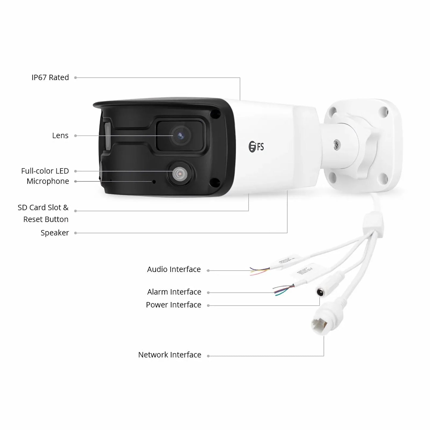 IPC501-2X4M-B, Super HD 4MP Full-Color Wide Angle Fixed Bullet Network Camera with Build-in Mic, IP67 Weatherproof PoE Network Camera with Fixed 4.0mm Lens