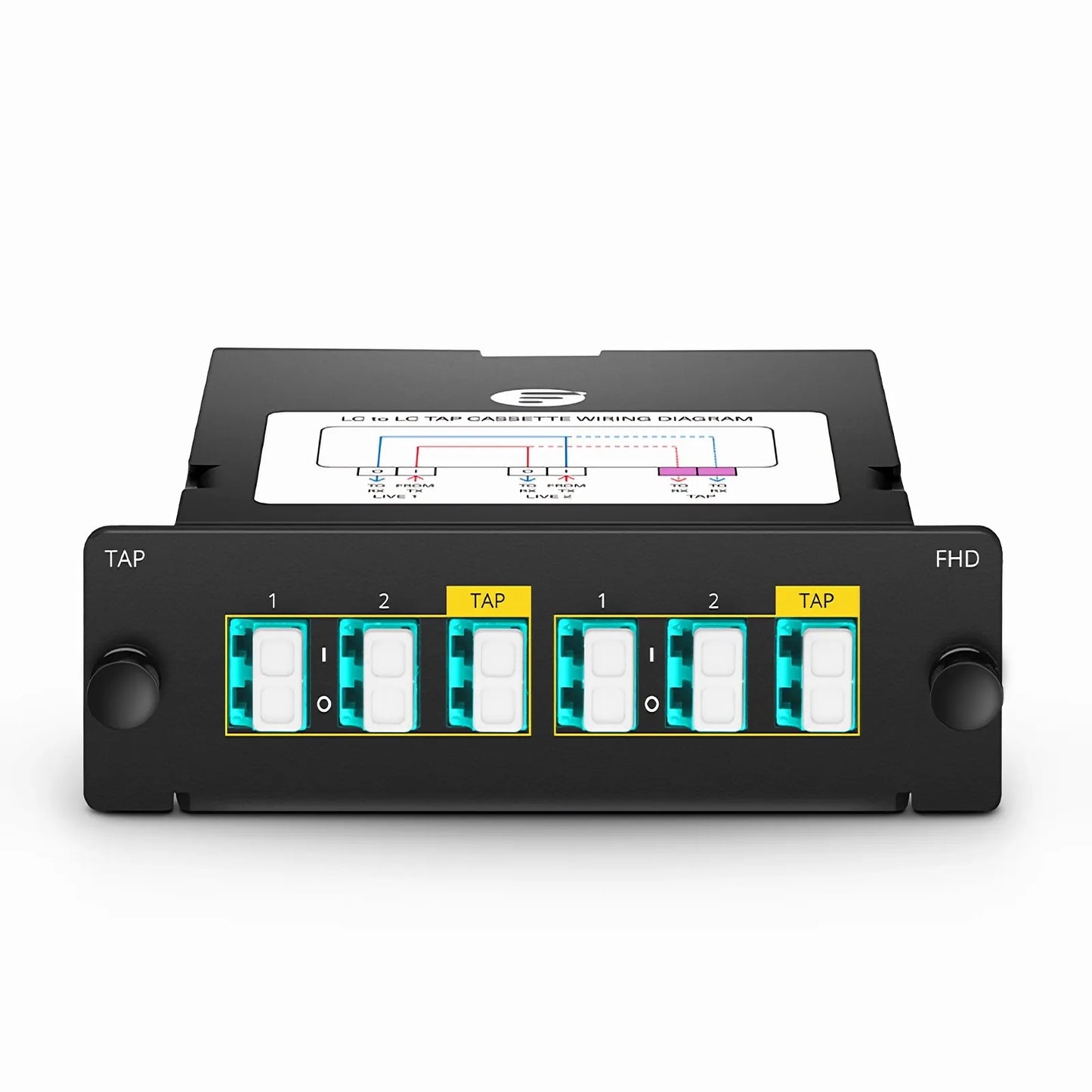 FHD™ LC TAP Cassette, OM4 Multimode, 4 x LC Duplex Live Ports, 2 x LC Duplex TAP Ports, 50/50 Split Ratio (Live/TAP), 1/10/40/100G