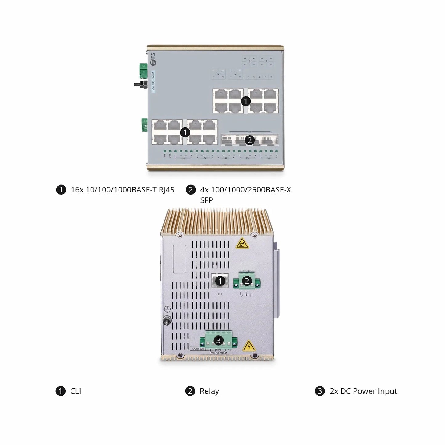 IES3100-16TM, 16-Port Gigabit Ethernet L2 Managed Industrial Switch, 16 x 10/100/1000BASE-T, with 4 x 1/2.5Gb SFP, -40 to 85°C Operating Temperature