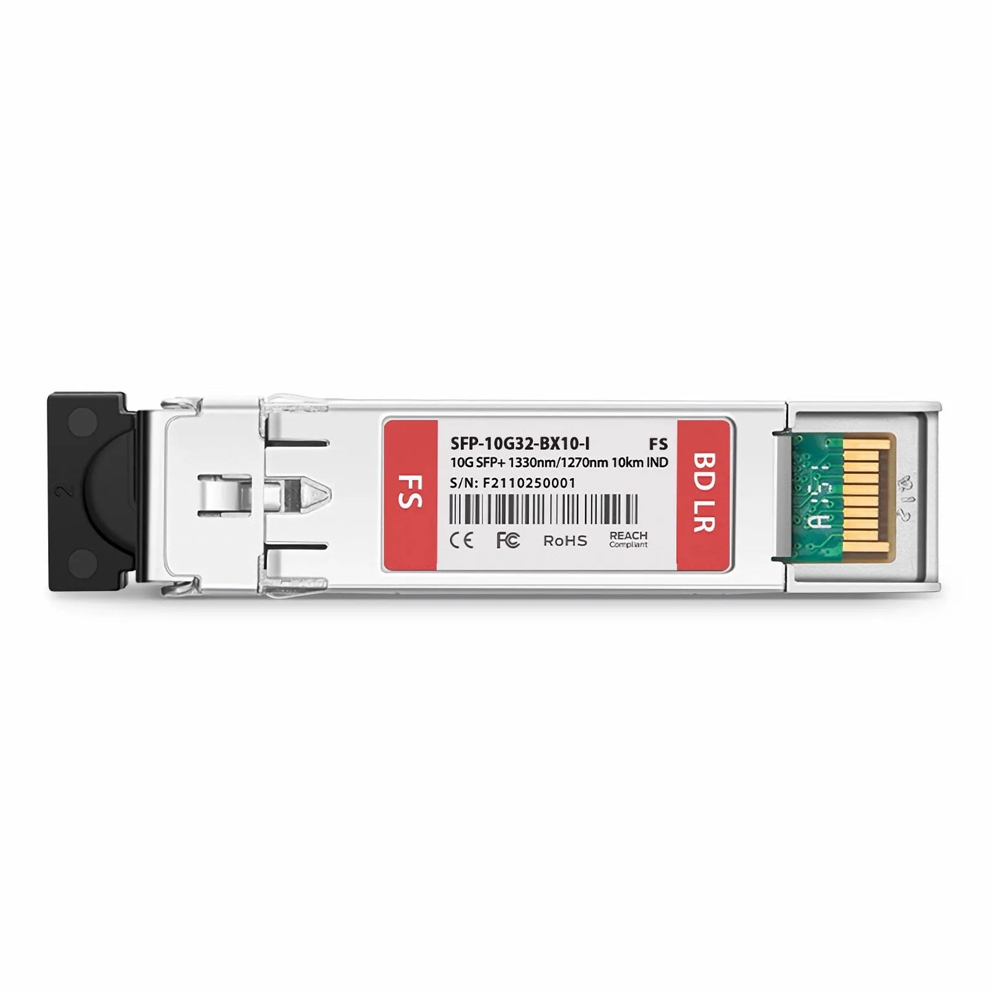 10GBASE-BX BiDi SFP+ 1330nm-TX/1270nm-RX 10km DOM Simplex LC/UPC SMF Optical Transceiver Module (Industrial) for FS Switches