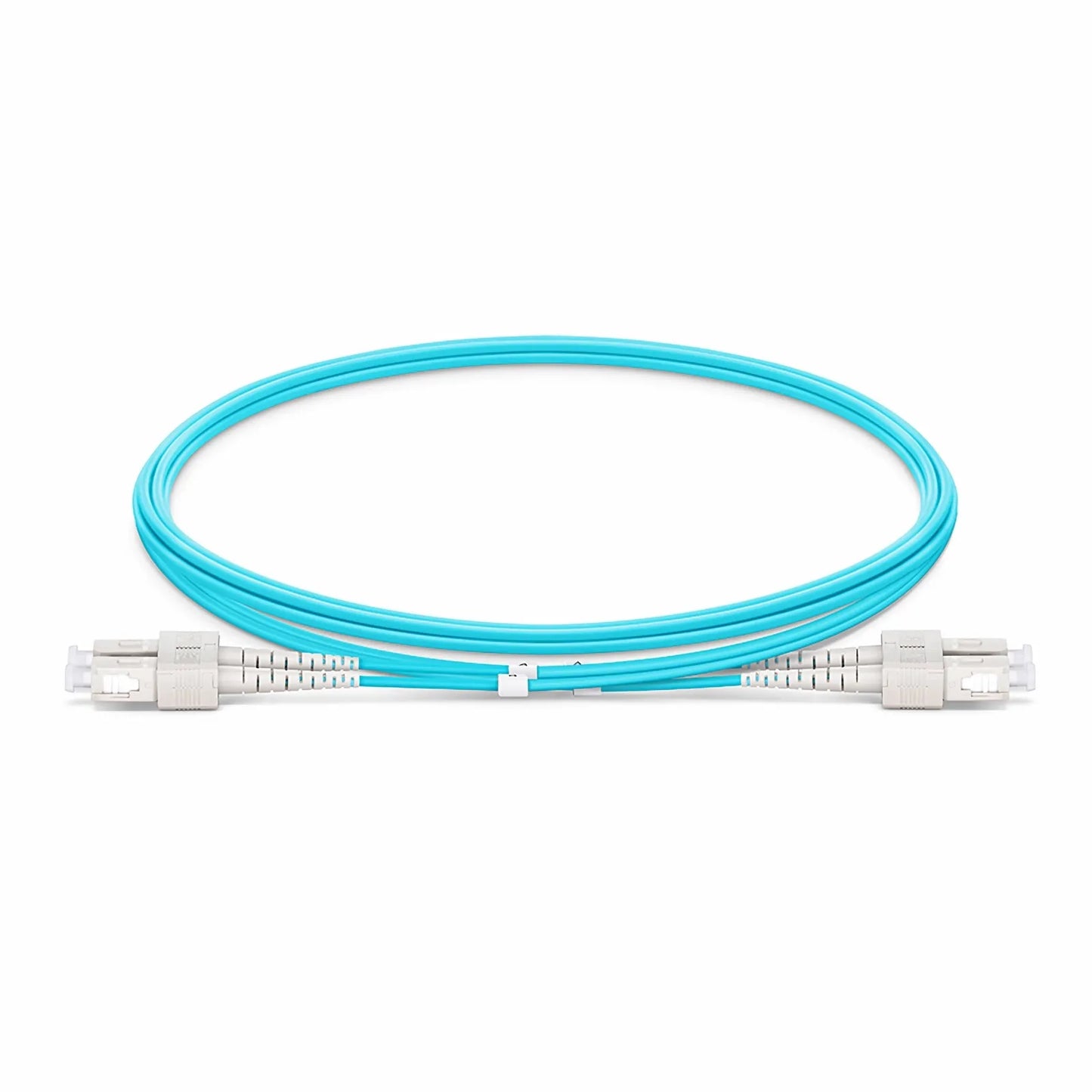 2m (7ft) Fiber Patch Cable, 2 Fibers, SC UPC Duplex to SC UPC Duplex, Multimode (OM4), Riser (OFNR), 1.6mm, Tight-Buffered, Aqua
