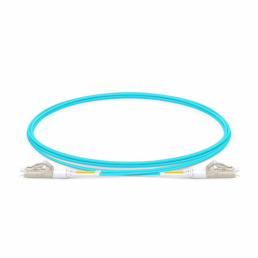 2m (7ft) Fiber Patch Cable, 2 Fibers, LC UPC Duplex to LC UPC Duplex, Multimode (OM4), Riser (OFNR), 1.2mm, Tight-Buffered, Aqua