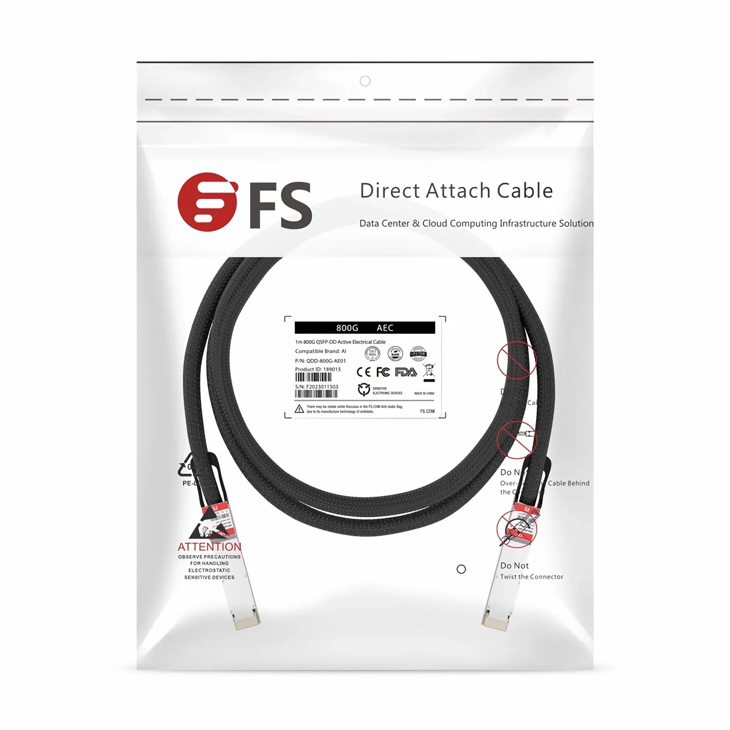 1m (3ft) Generic Compatible 800G QSFP-DD 8 x 100G PAM4 Active Electrical Cable