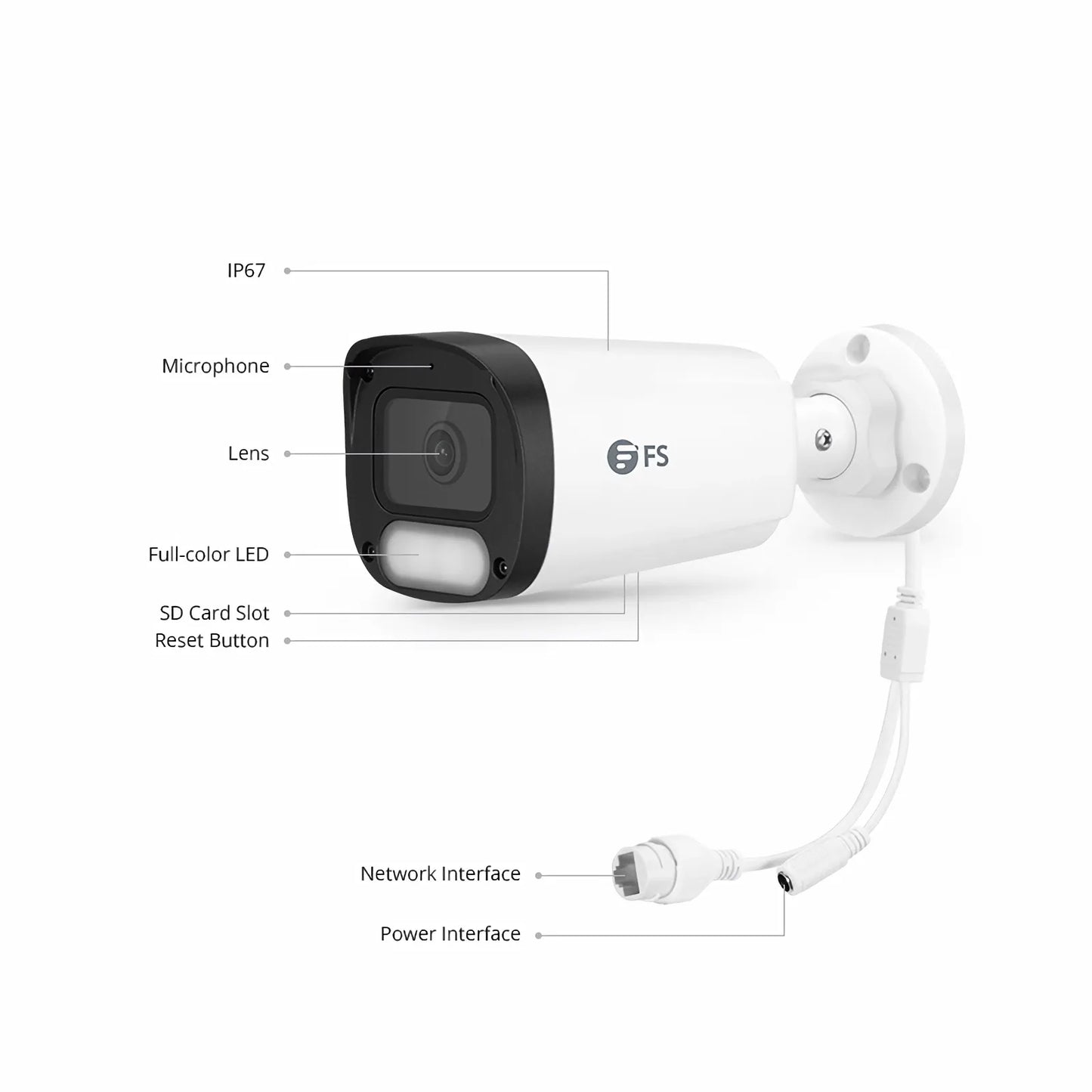 IPC201-FC-4M-B Bullet Camera, with Fixed 2.8mm Lens, 4MP Resolution, Built-in Mic, 98ft Color Night Vision, Smart Person/Vehicle Detection, IP67 PoE Network Camera