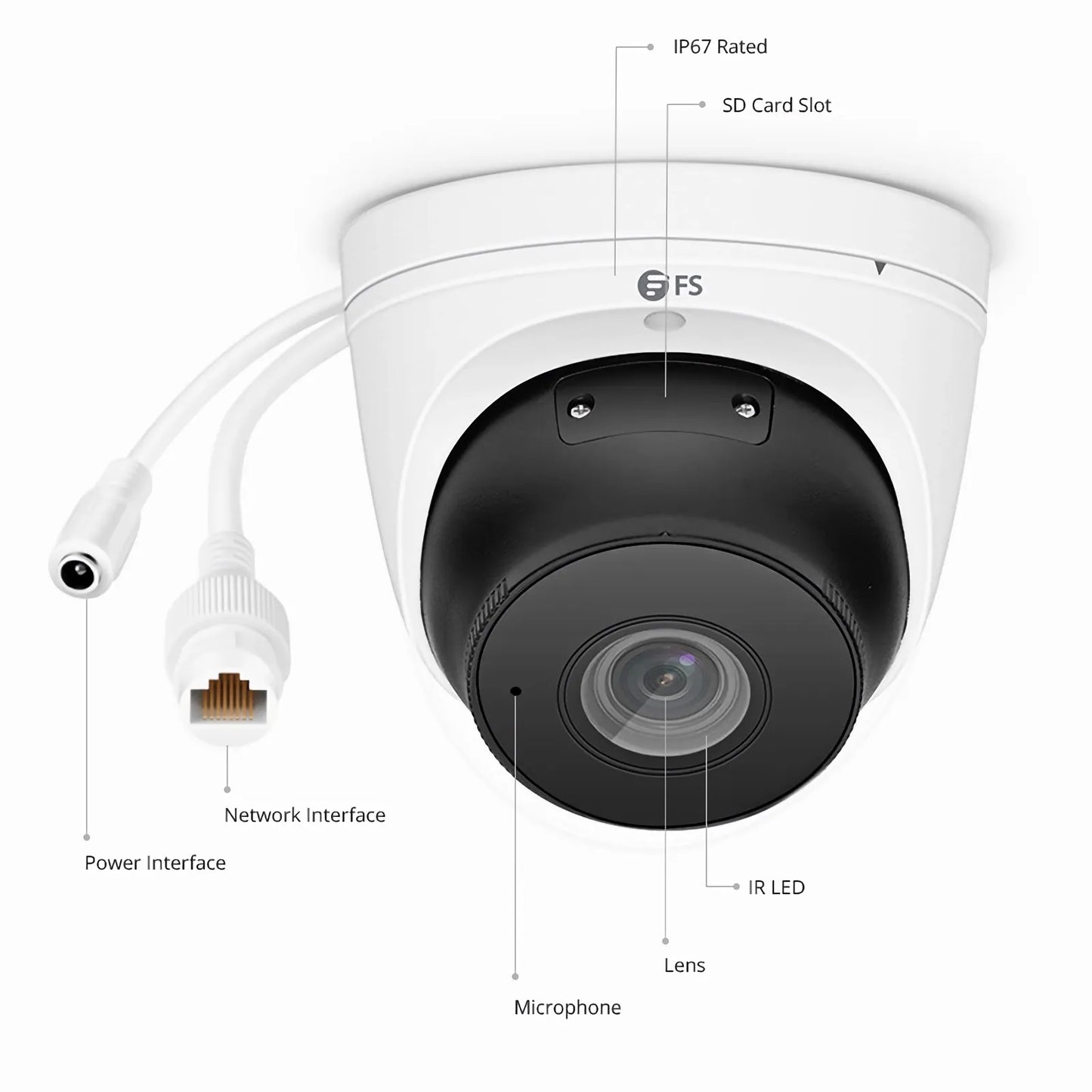 IPC104-5M-T, Super HD 5MP Turret Network Camera with Built-in Mic, 98ft Night Vision, IP67 Weatherproof, Smart Behavior Detection, PoE Network Camera with Varifocal 2.8-12mm Lens