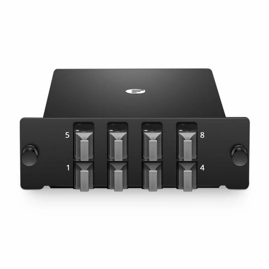 FHD™ MTP® Splice Cassette with Ribbon Pigtails, 96 Fibers OS2 Single Mode, 8 x MTP®-12 APC (Male) Key UP to Key Down (Black) Adapter, 0.35dB Max.