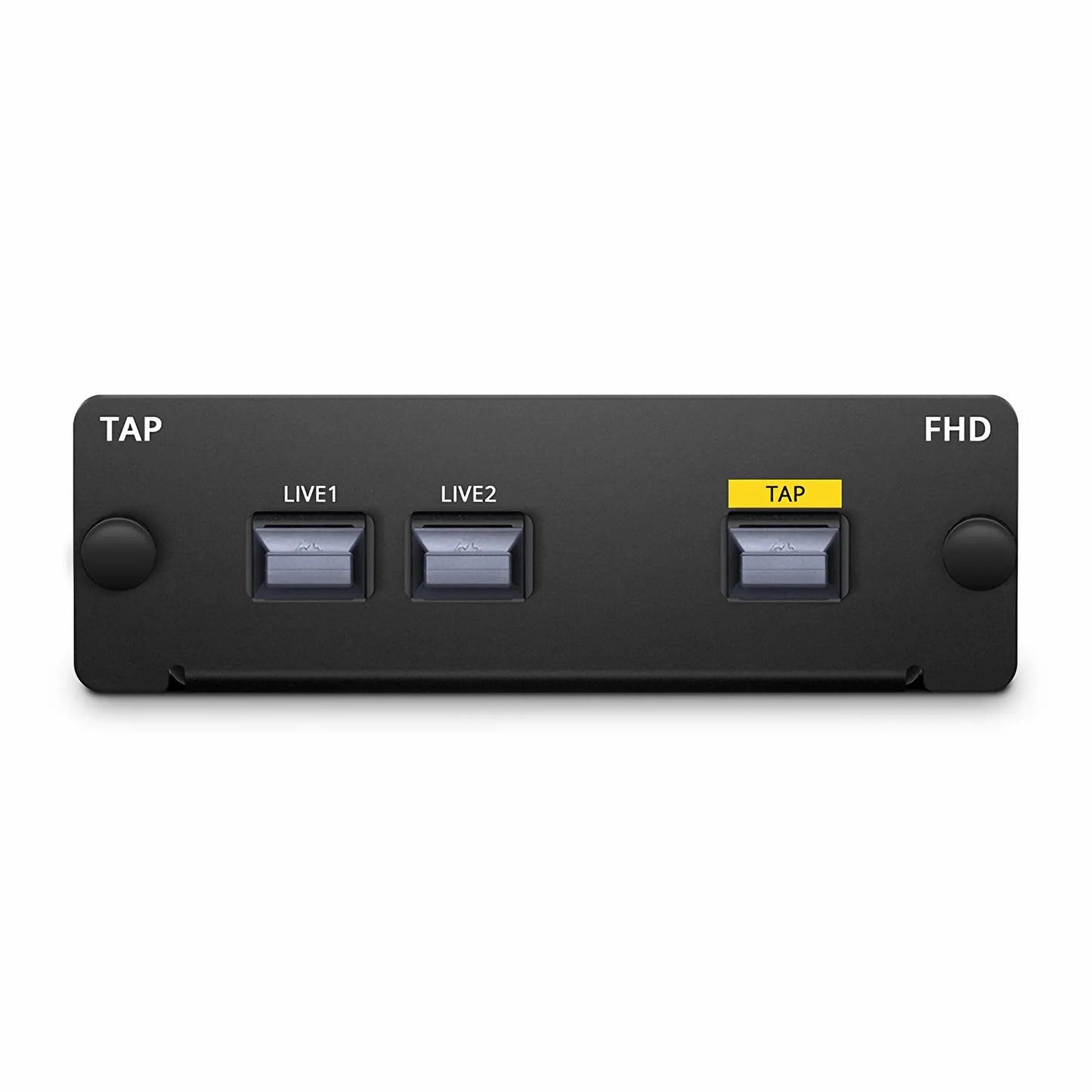 FHD™ MTP® TAP Cassette, OS2 Single Mode, 2 x MTP®-8 Male Live Ports, MTP®-8 Male TAP Port, 50/50 Split Ratio (Live/TAP), 40/100G