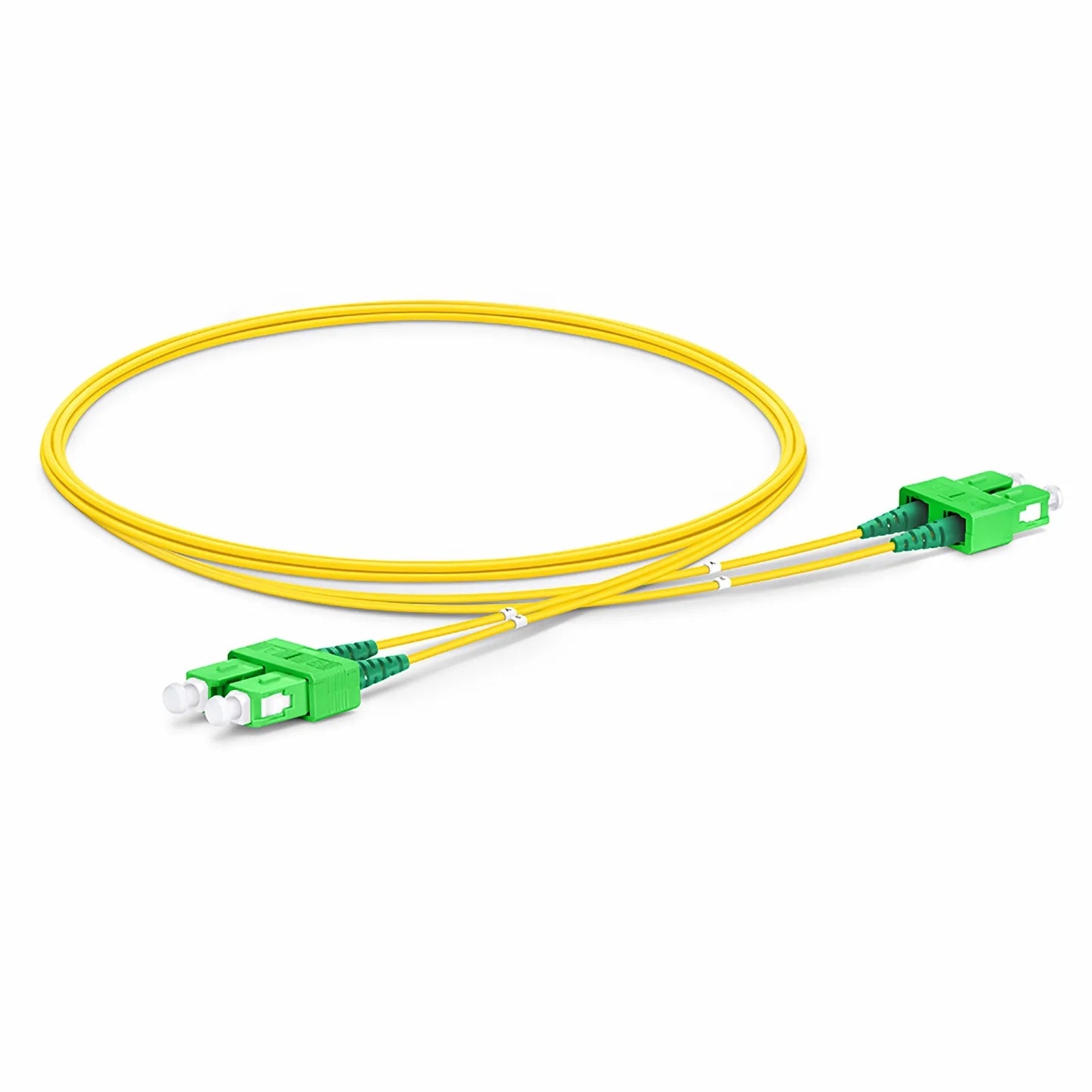 2m (7ft) Fiber Patch Cable, 2 Fibers, SC APC Duplex to SC APC Duplex, Single Mode (OS2), Riser (OFNR), 1.2mm, Tight-Buffered, Yellow