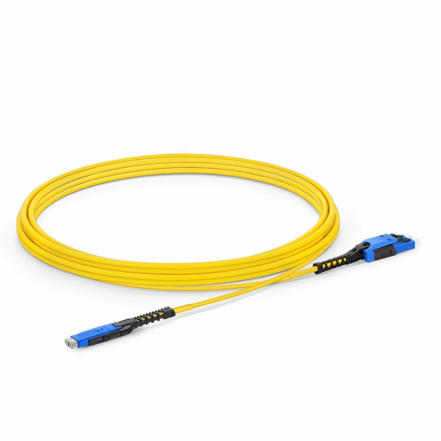 3m (10ft) Fiber Patch Cable, 2 Fibers, MDC UPC Duplex to LC UPC Duplex Flat Clip with Push-Pull Boot Uniboot, Single Mode (OS2), Riser (OFNR), 2.0mm, Yellow