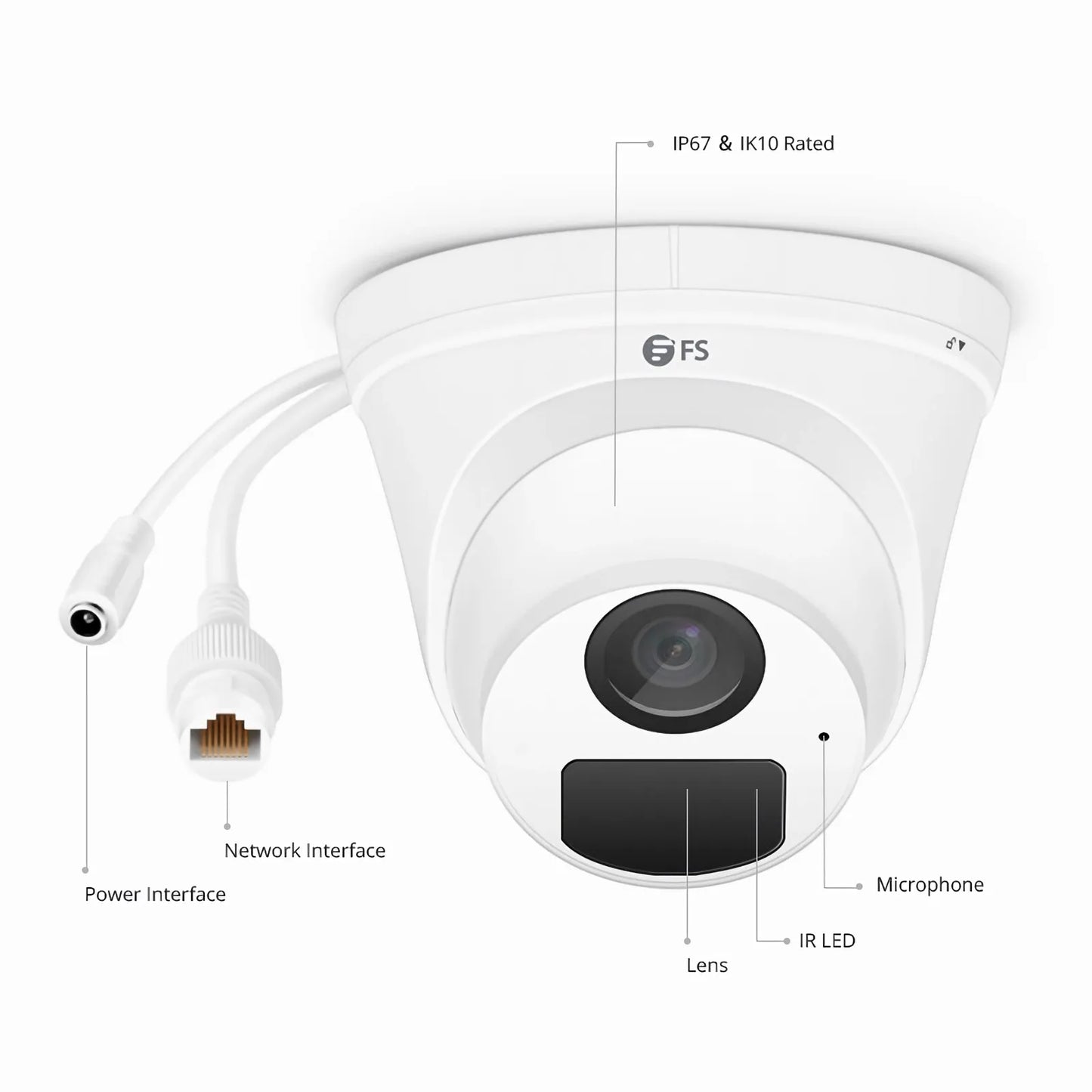 IPC101-5M-T Turret Camera, with Fixed 2.8mm Lens, 5MP Resolution, Built-in Mic, 98ft Night Vision, IP67 PoE Network Camera