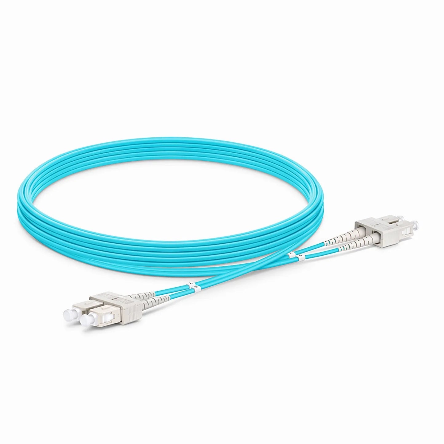 5m (16ft) Fiber Patch Cable, 2 Fibers, SC UPC Duplex to SC UPC Duplex, Multimode (OM4), Riser (OFNR), 1.6mm, Tight-Buffered, Aqua