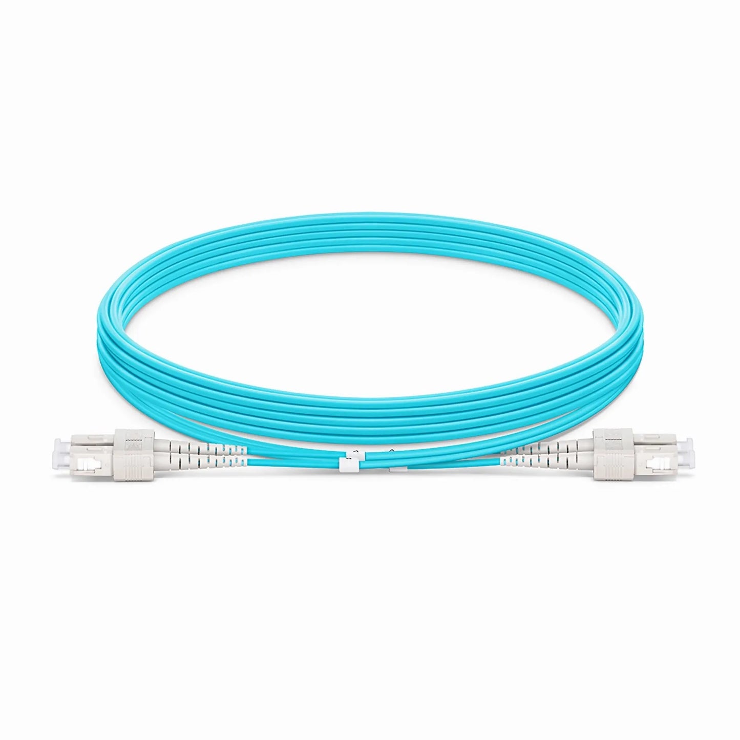 5m (16ft) Fiber Patch Cable, 2 Fibers, SC UPC Duplex to SC UPC Duplex, Multimode (OM4), Riser (OFNR), 1.6mm, Tight-Buffered, Aqua