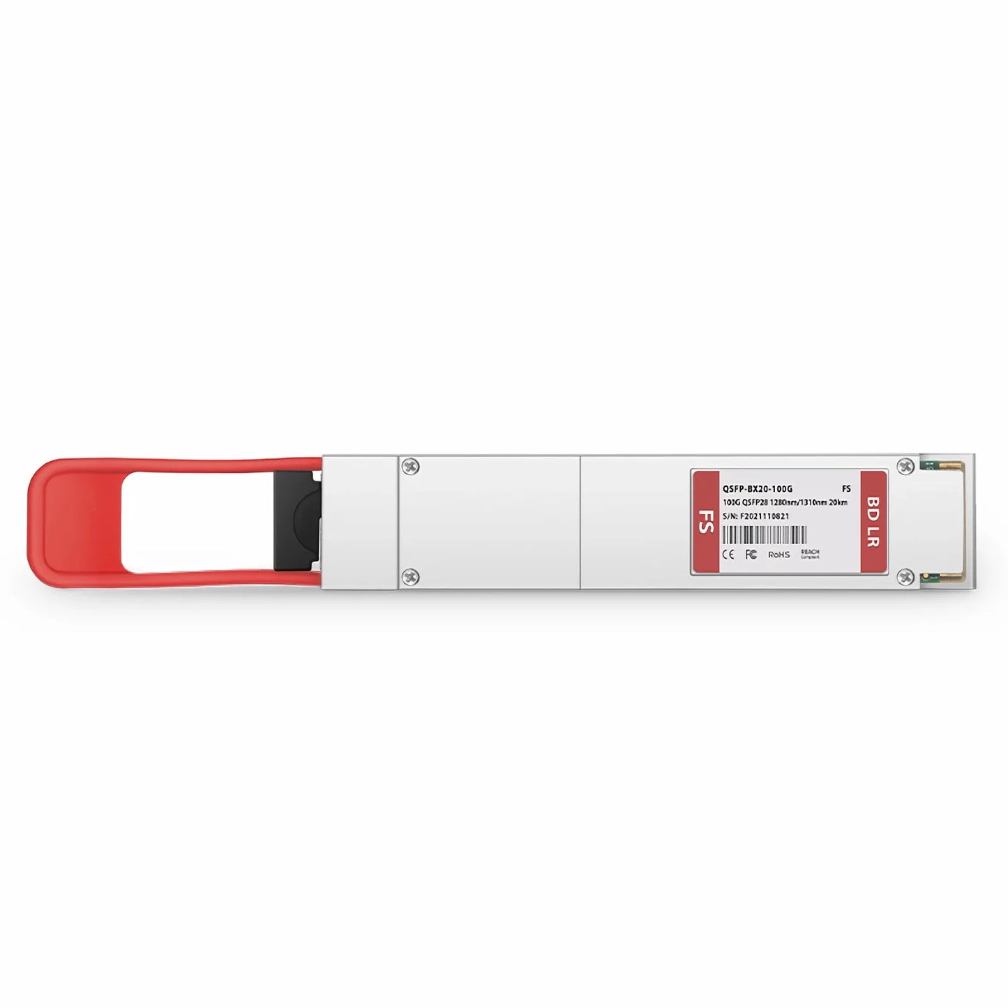 100GBASE-BX20-D QSFP28 BiDi 4 x 25G NRZ 1310nm-TX/1280nm-RX 20km DOM Simplex LC/UPC SMF Optical Transceiver Module for FS Switches