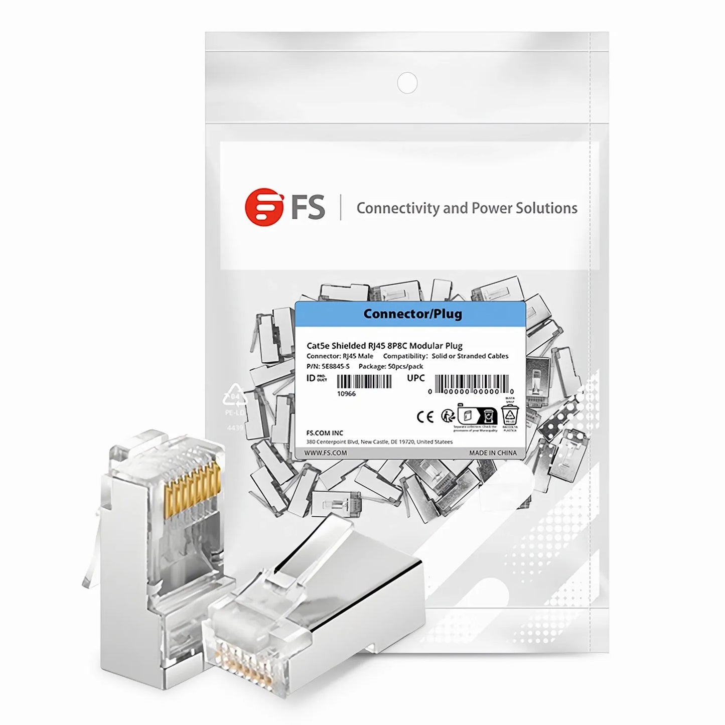 Cat5e RJ45 Standard Modular Plugs, Shielded Network Connectors for 24~26AWG Twisted Pair Solid or Stranded Cable (50/Pack)
