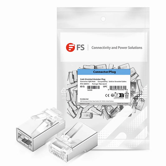 Cat6 RJ45 Pass Through Modular Plugs, Shielded Network Connectors for 24AWG Twisted Pair Solid or Stranded Cable (50/Pack)