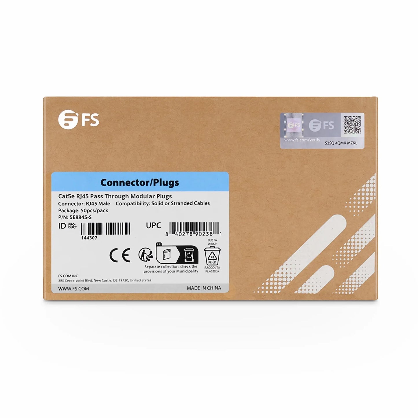 Cat5e RJ45 Pass Through Modular Plugs, Shielded Network Connectors for 24AWG Twisted Pair Solid or Stranded Cable (50/Pack)