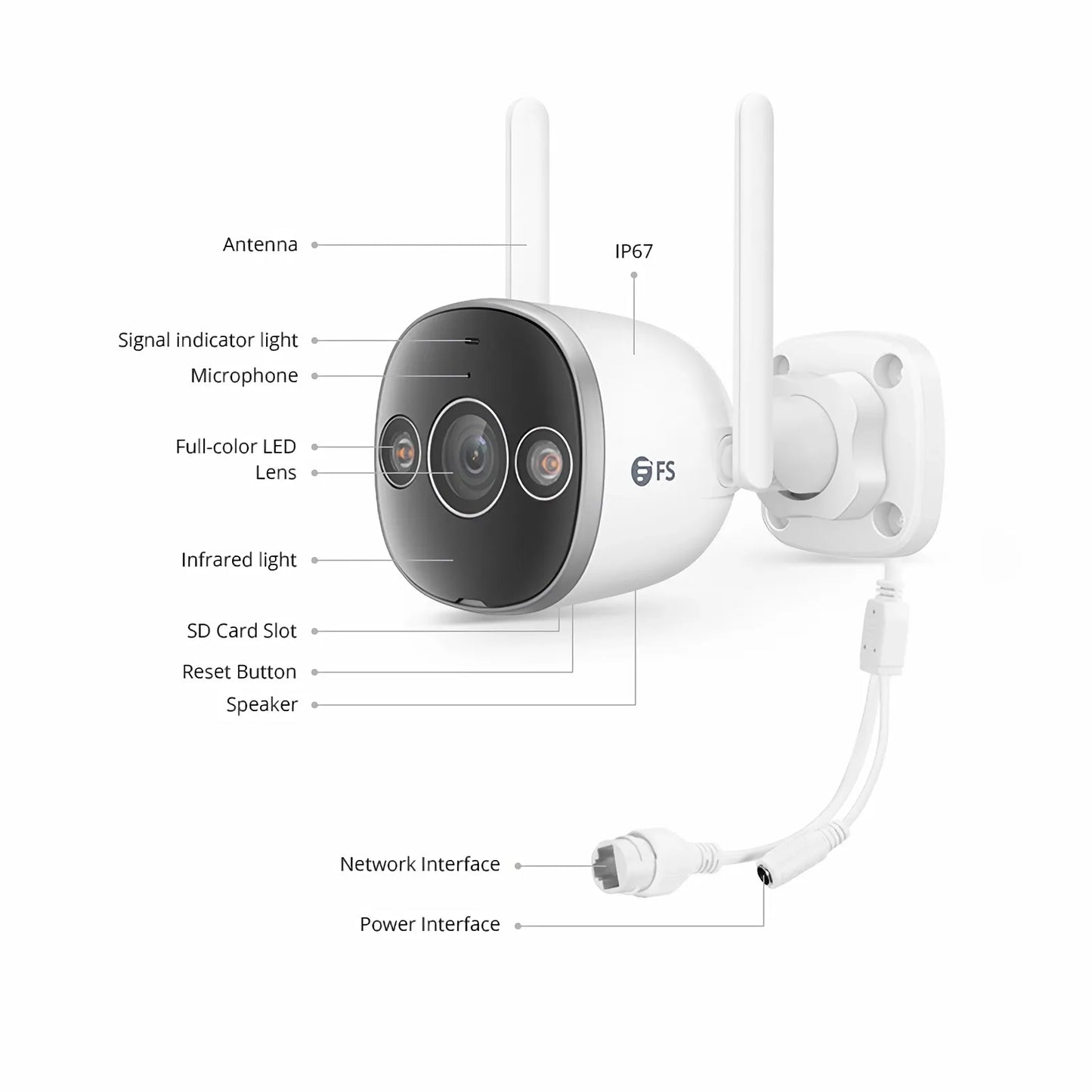 IPC101-5M-WB Outdoor Bullet Wi-Fi Camera, with Fixed 2.8mm Lens, 5MP Resolution, Build-in Mic ＆ Speaker, 66ft Night Vision, IP67 Network Camera