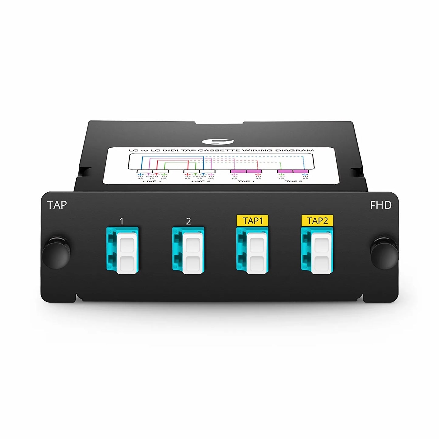FHD™ BIDI LC TAP Cassette, OM4 Multimode, 2 x LC Duplex Live Ports, 2 x LC Duplex TAP Ports, 50/50 Split Ratio (Live/TAP), 40G