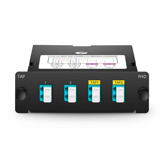 FHD™ BIDI LC TAP Cassette, OM4 Multimode, 2 x LC Duplex Live Ports, 2 x LC Duplex TAP Ports, 50/50 Split Ratio (Live/TAP), 40G
