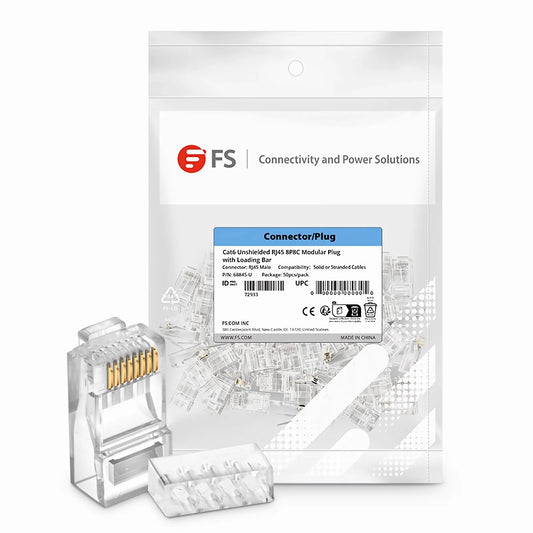 Cat6 RJ45 Standard Modular Plugs (Two-Piece Suit), Unshielded Network Connectors for 23~24AWG Twisted Pair Solid or Stranded Cable (50/Pack)
