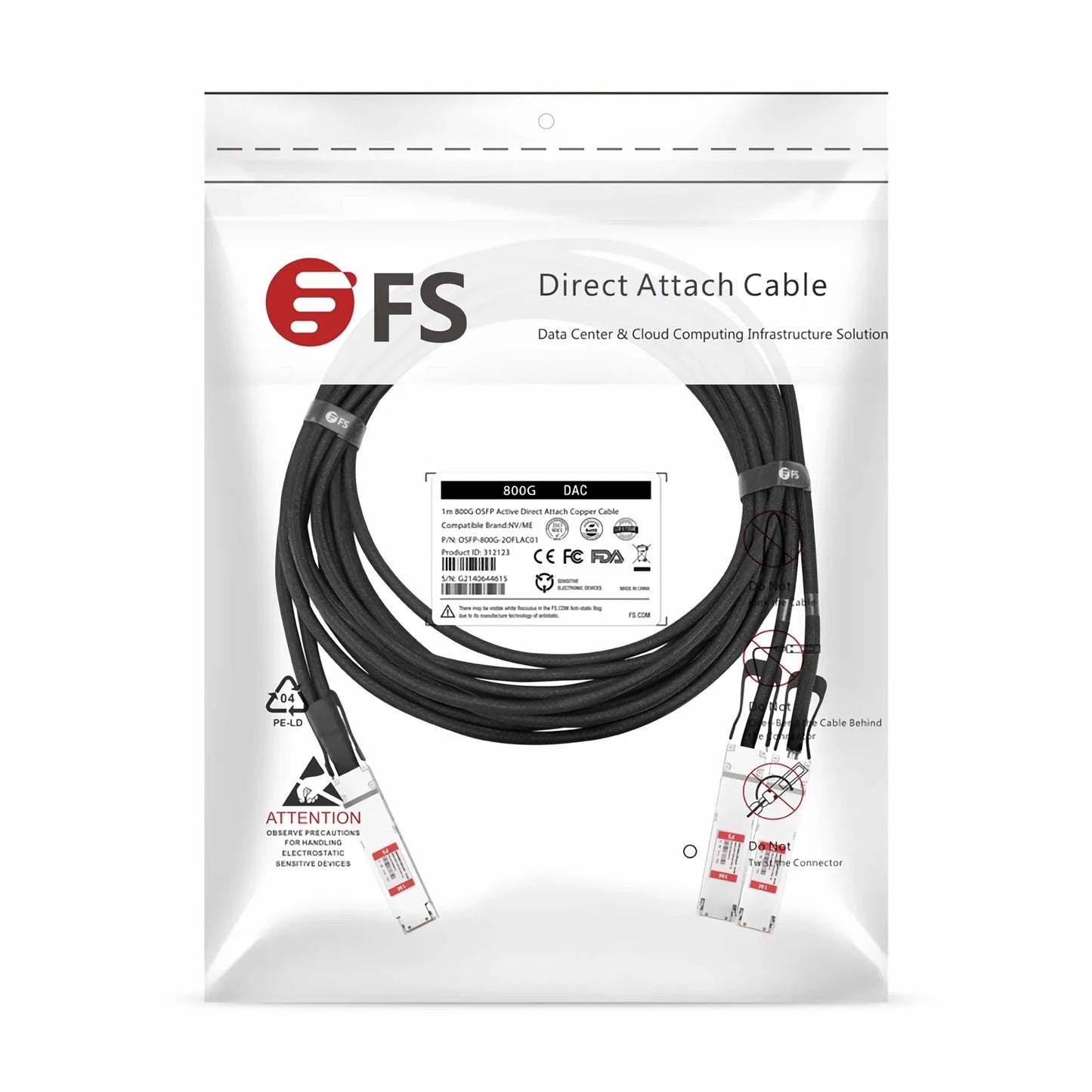 2m (7ft) NVIDIA/Mellanox MCA7J60-N002 Compatible 800G OSFP 8 x 100G PAM4 Finned Top to 2 x 400G OSFP 4 x 100G PAM4 Flat Top Ethernet Active Direct Attach Copper Breakout Cable
