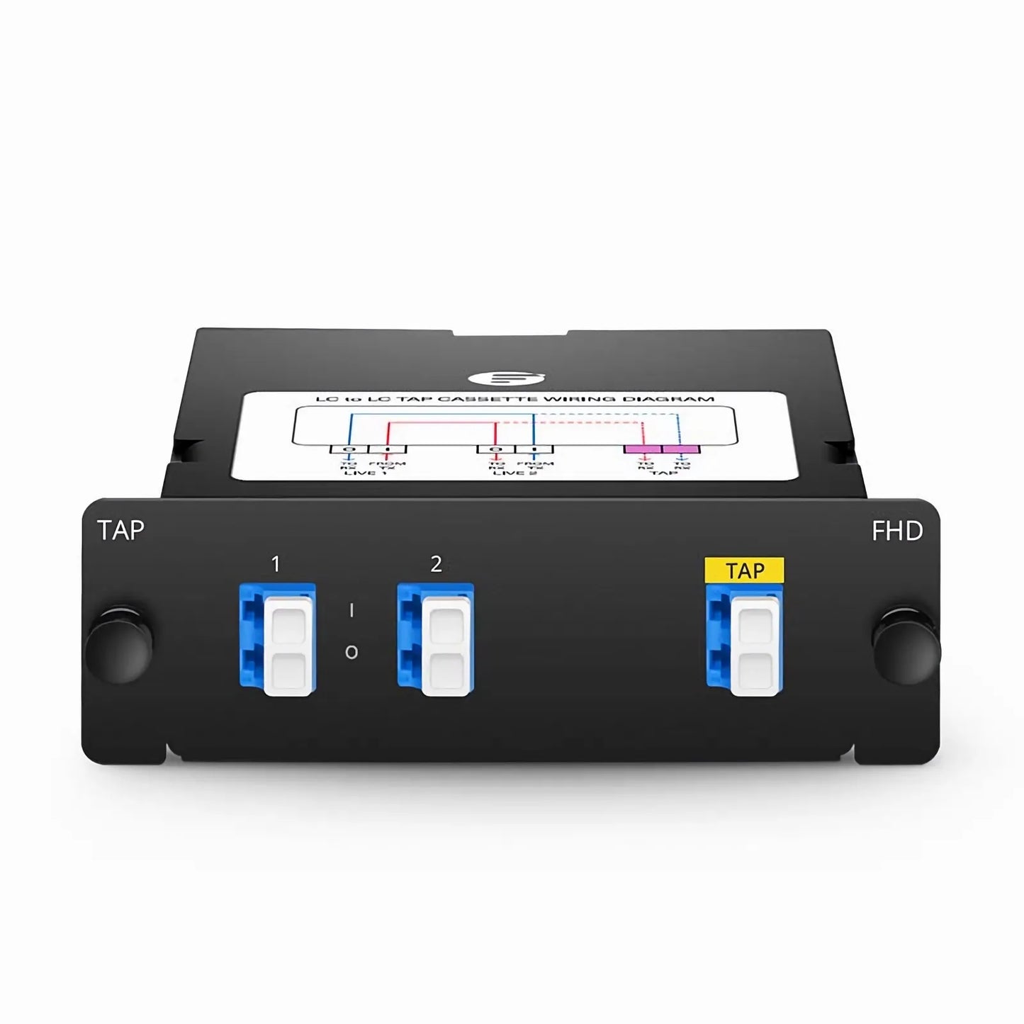 FHD™ LC TAP Cassette, OS2 Single Mode, 2 x LC Duplex Live Ports, LC Duplex TAP Port, 50/50 Split Ratio (Live/TAP), 1/10/40/100G