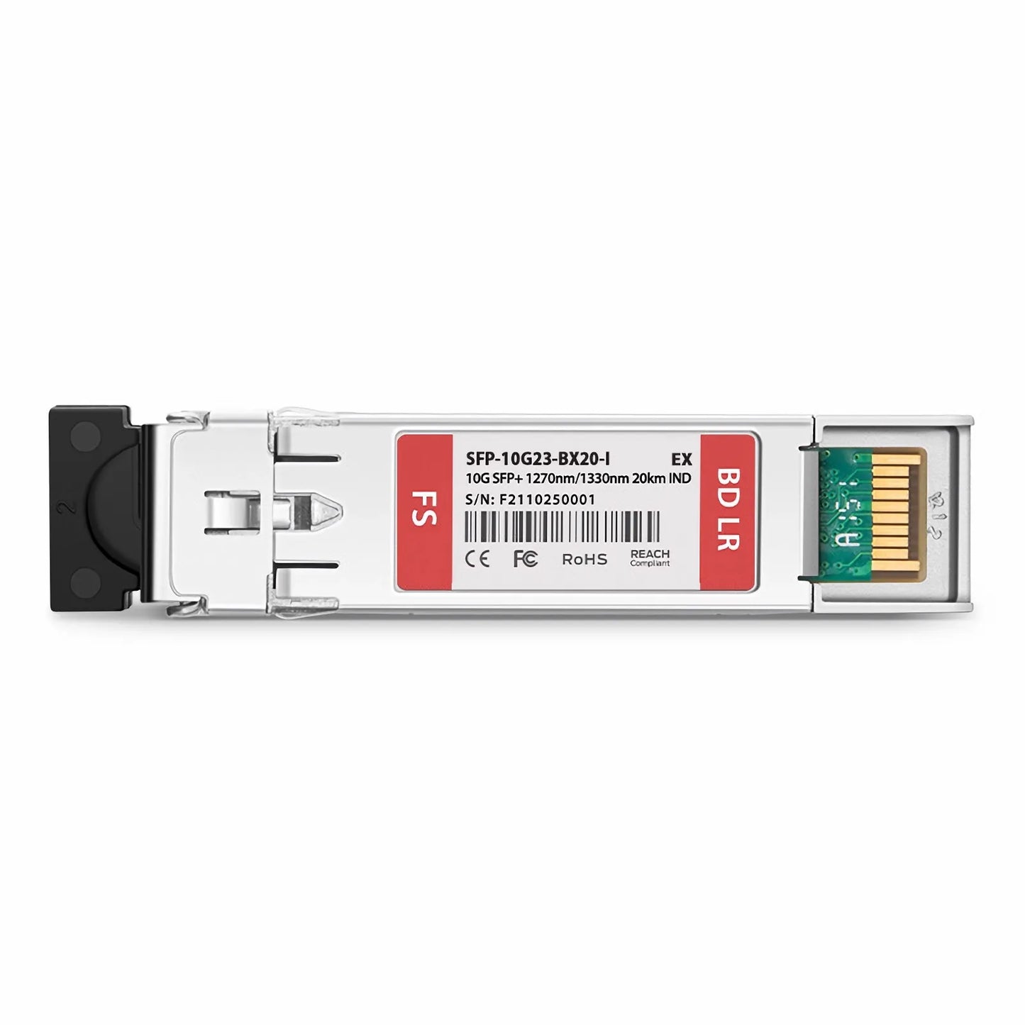 10GBASE-BX BiDi SFP+ 1270nm-TX/1330nm-RX 20km DOM Simplex LC/UPC SMF Optical Transceiver Module (Industrial) for FS Switches
