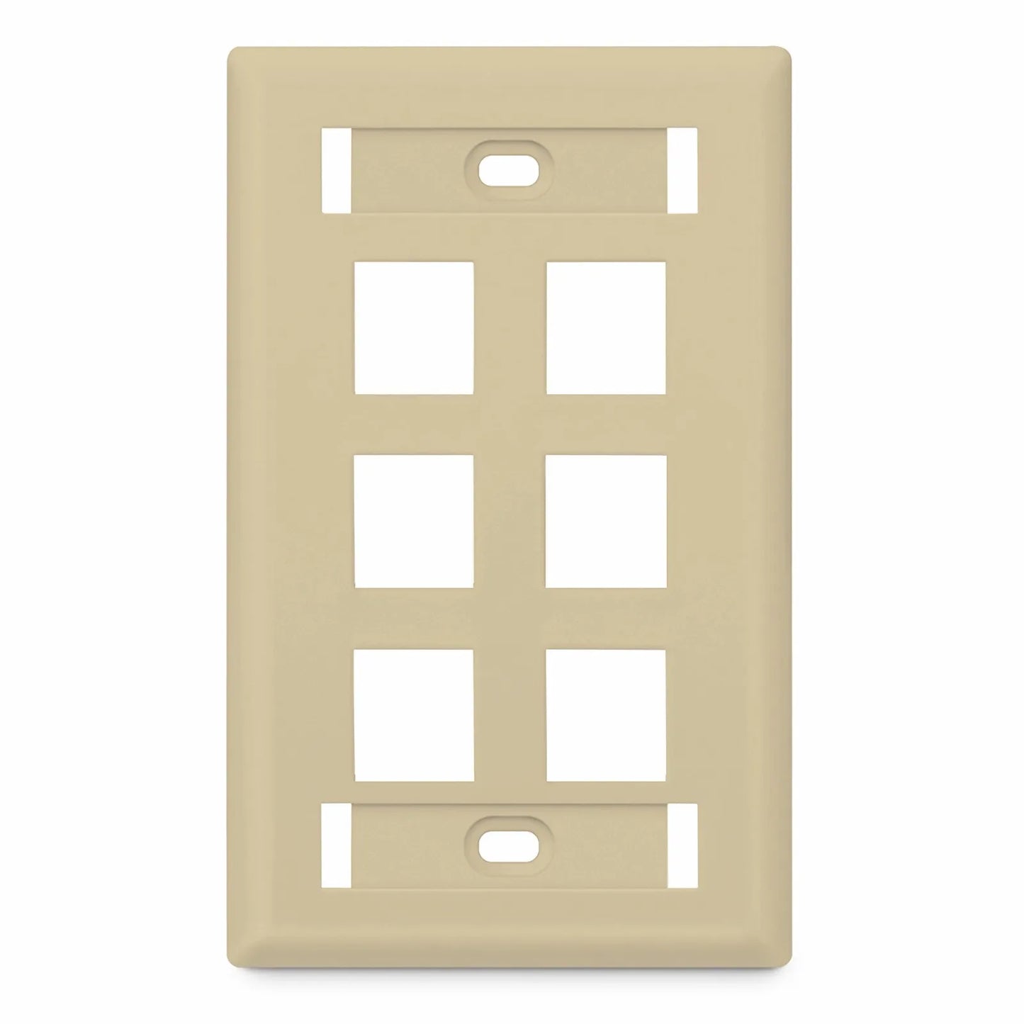 SyncEase Single Gang Six Port Keystone Faceplate, Label Pockets, Ivory