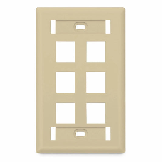 SyncEase Single Gang Six Port Keystone Faceplate, Label Pockets, Ivory