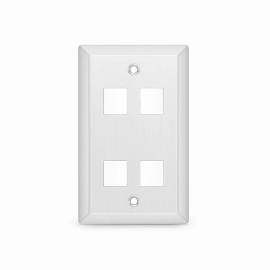 SyncEase Stainless Steel Four Port Keystone Single Gang Wall Plate