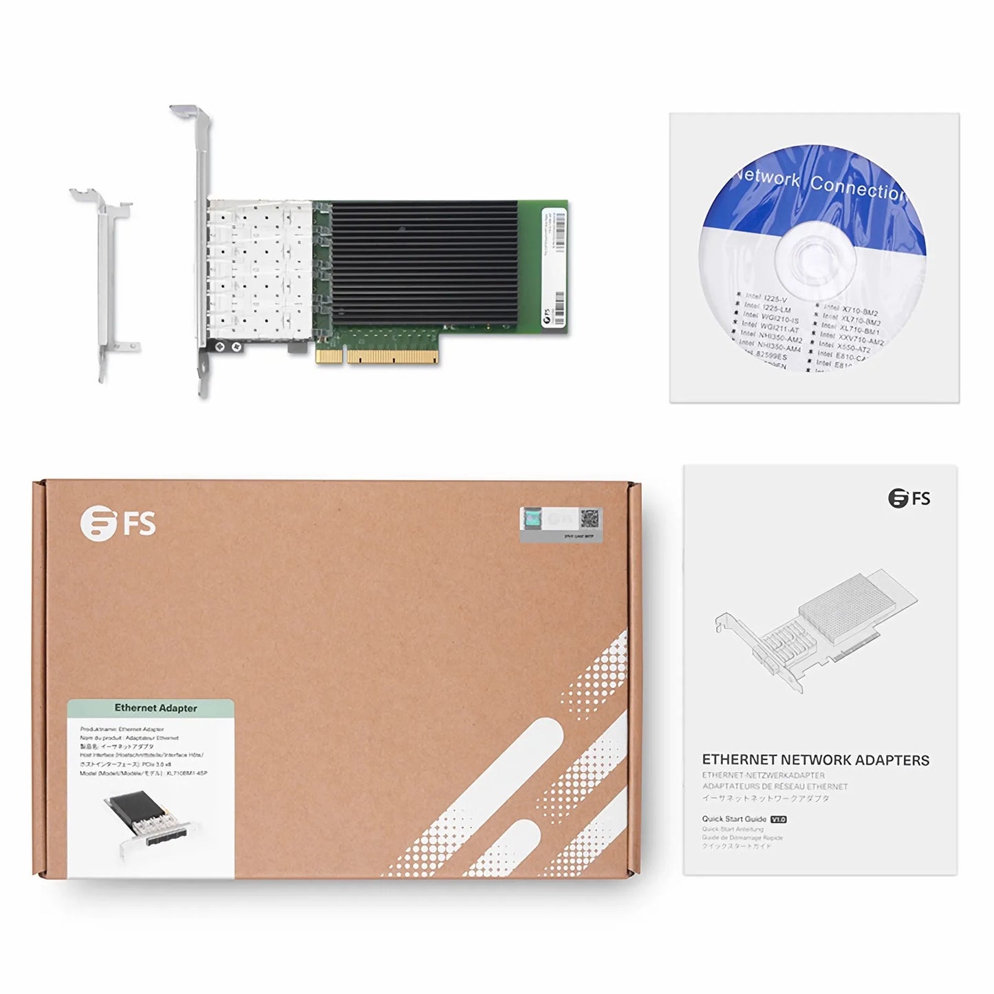 Intel XL710-BM1 Based Ethernet Network Interface Card, 10G Quad-Port SFP+, PCIe 3.0 x 8, Comparable to Intel X710-DA4, Full Height&Low Profile
