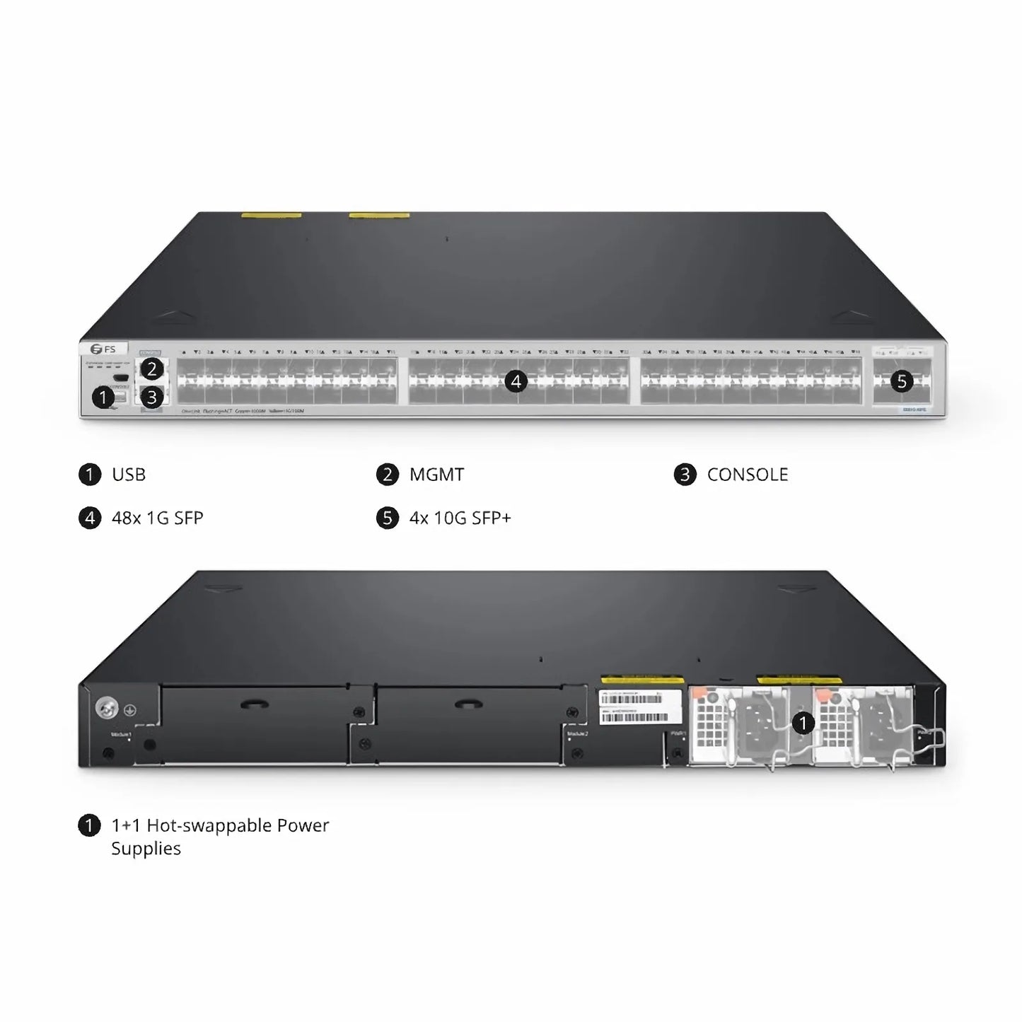 S5810-48FS, 48-Port Gigabit Ethernet L3 Switch, 48 x 1Gb SFP, with 4 x 10Gb SFP+ Uplinks, PicOS®, Support MLAG, Broadcom Chip