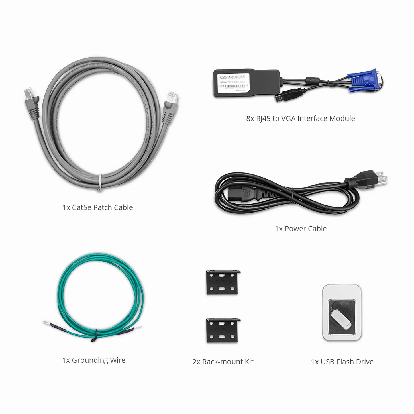 8-Port Cat5 1U Rack-Mount KVM Over IP Switch, 8 x RJ45 to VGA Interface Modules Included